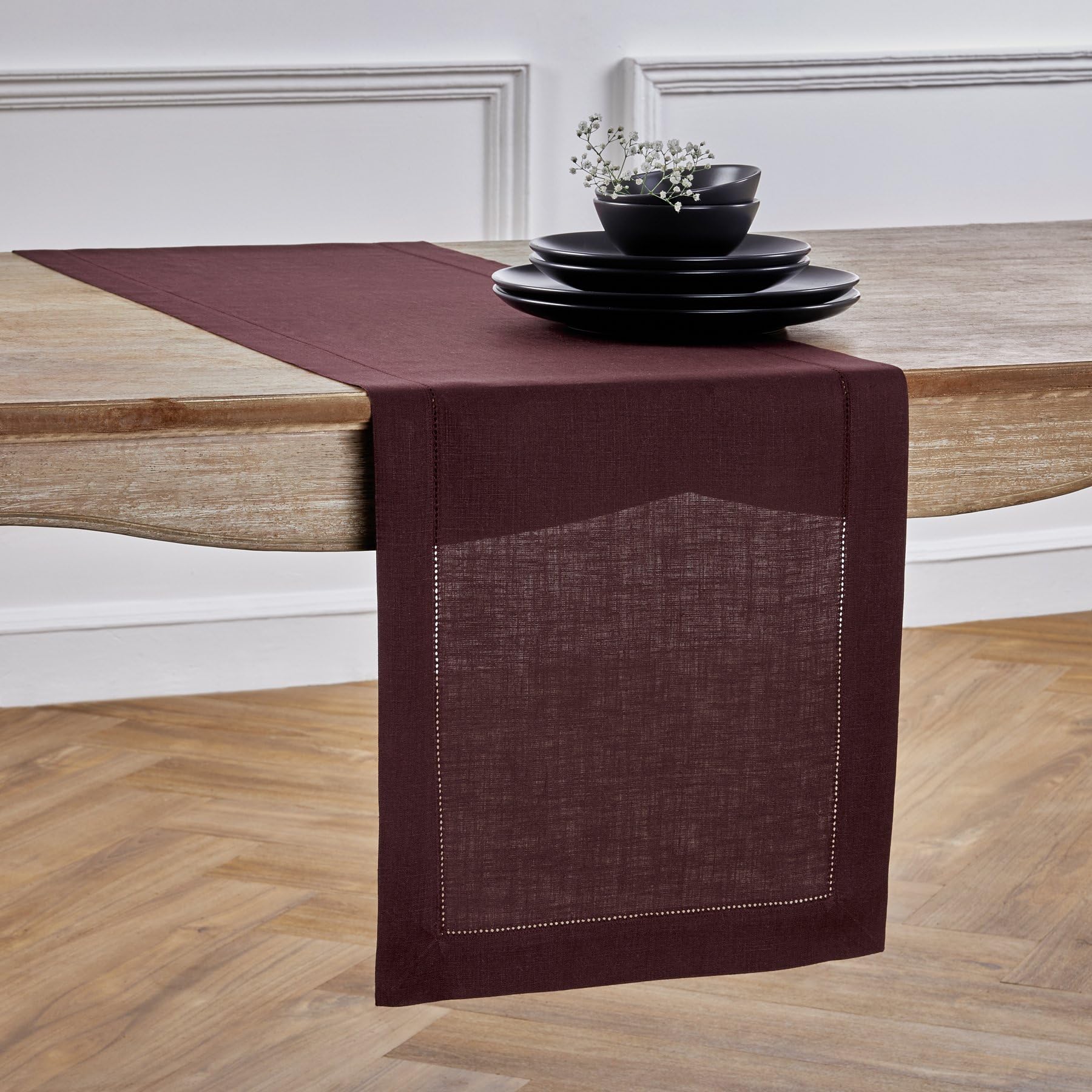 Solino Home Linen Burgundy Table Runner 90 Inches Long - 100% Pure Linen Classic Hemstitch Dining Table Runner 14 X 90 Inch Idea