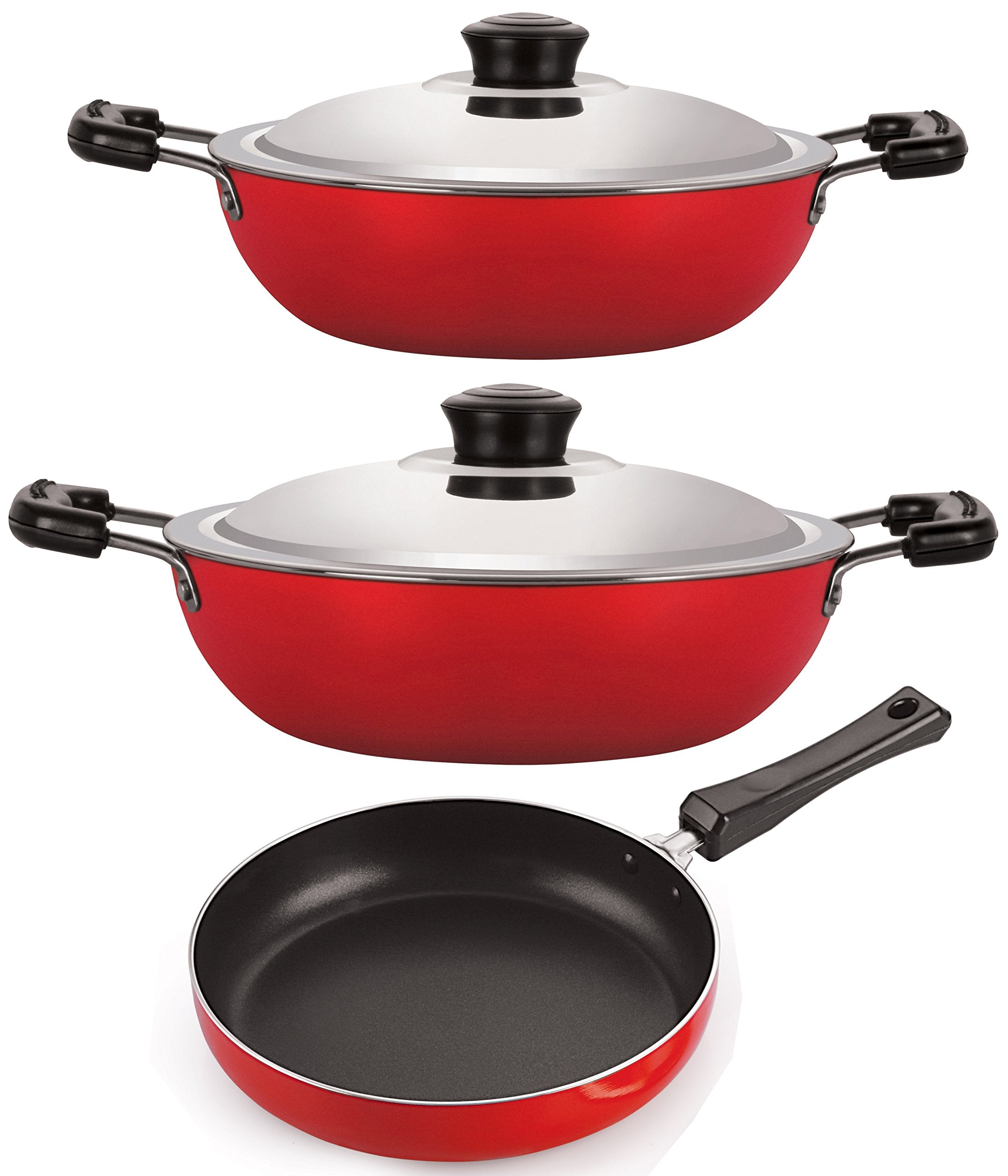 Nirlon NonStick Aluminium Frying Pan And Kadai Combo Kitchen Cooking Essential Set With Bakelite Handle