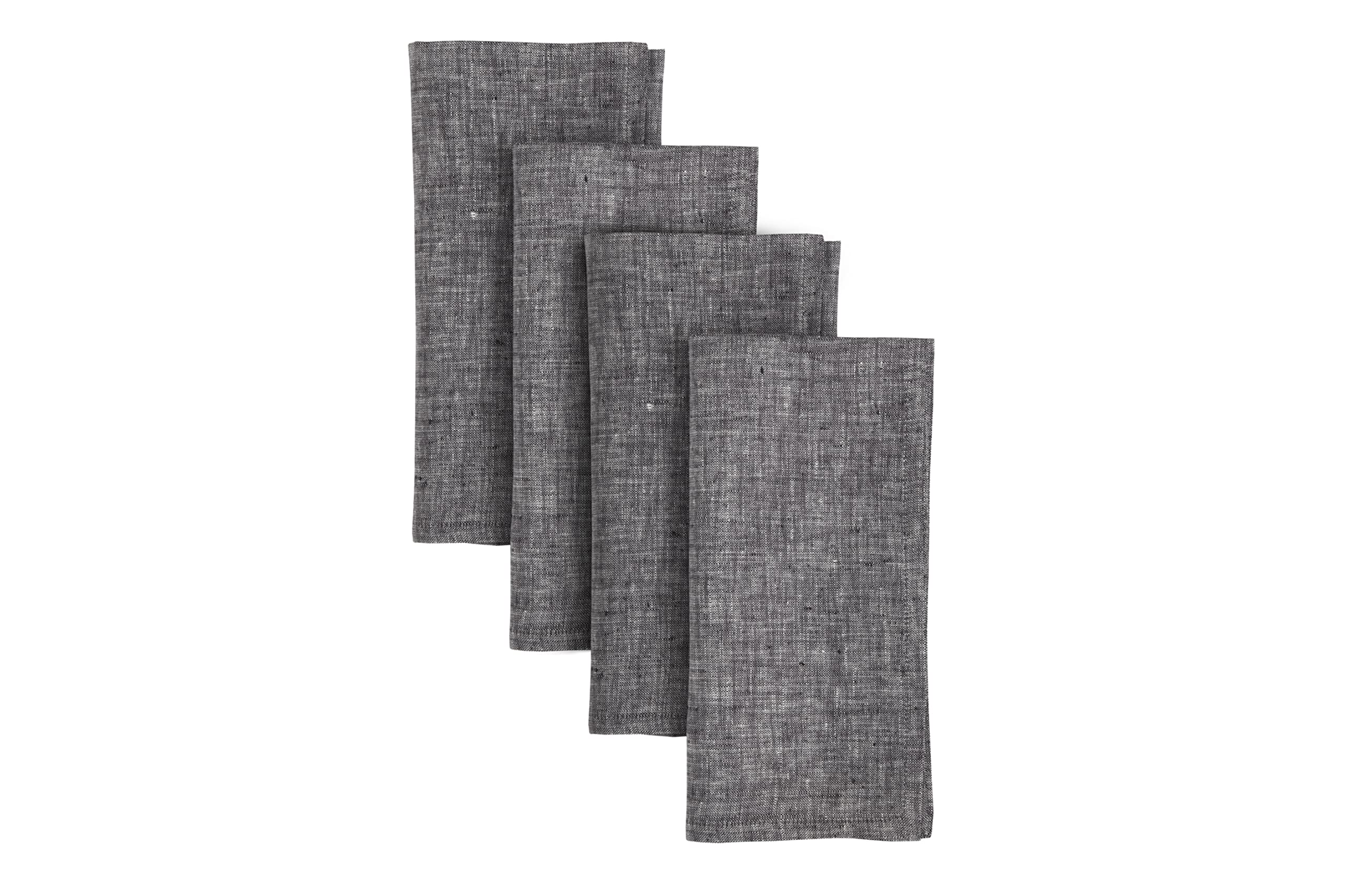 Solino Home Linen Dinner Napkins 20 X 20 Inch - 100% Pure Linen Chambray Black Cloth Napkins Set Of 4 For Spring, Easter - Athen
