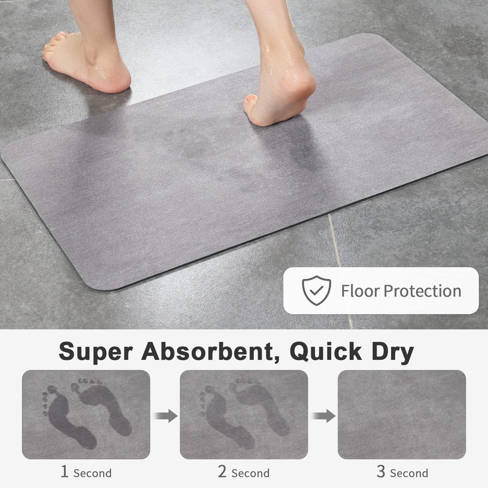 Stiio Large Bath Mat Rug 17x51 inches  Kitchen Mat Super Absorbent Quick Dry  Bath Rugs Non-Slip for Bathroom  Thin Floor Mat That Fit Under Door  Washable Shower Door Mat for Bathtub  Sink  Grey