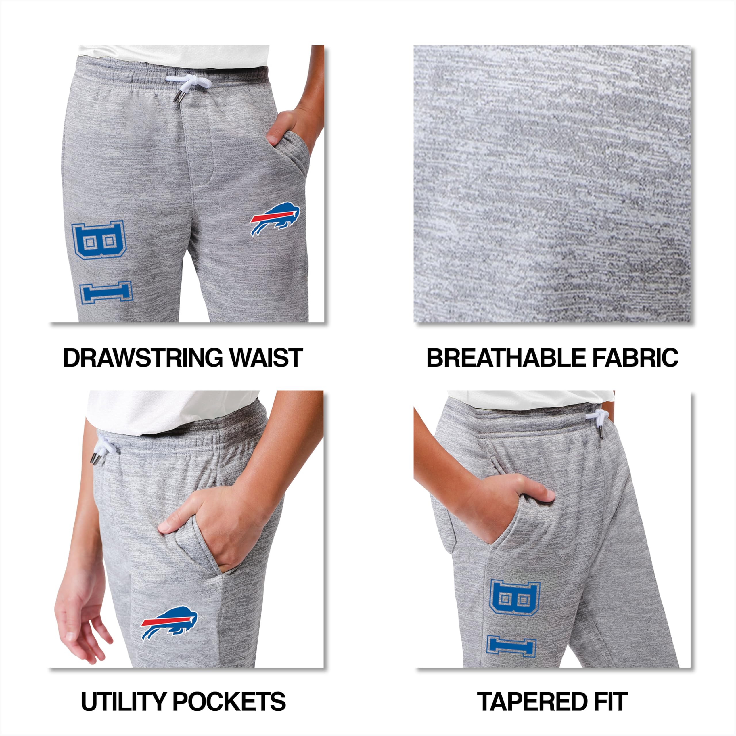 Ultra Game Nfl New England Patriots Youth High Performance Moisture Wicking Fleece Jogger Sweatpants, Heather Gray, Medium, 1012