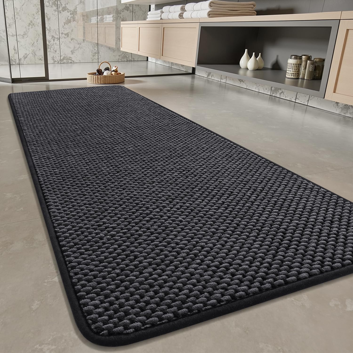 PADOOR-Bath Mat Runner-Super Absorbent Chenille Bathroom Mats-Rubber Backed Bath Mats for Bathroom Non Slip, Easy Clean Bathroom