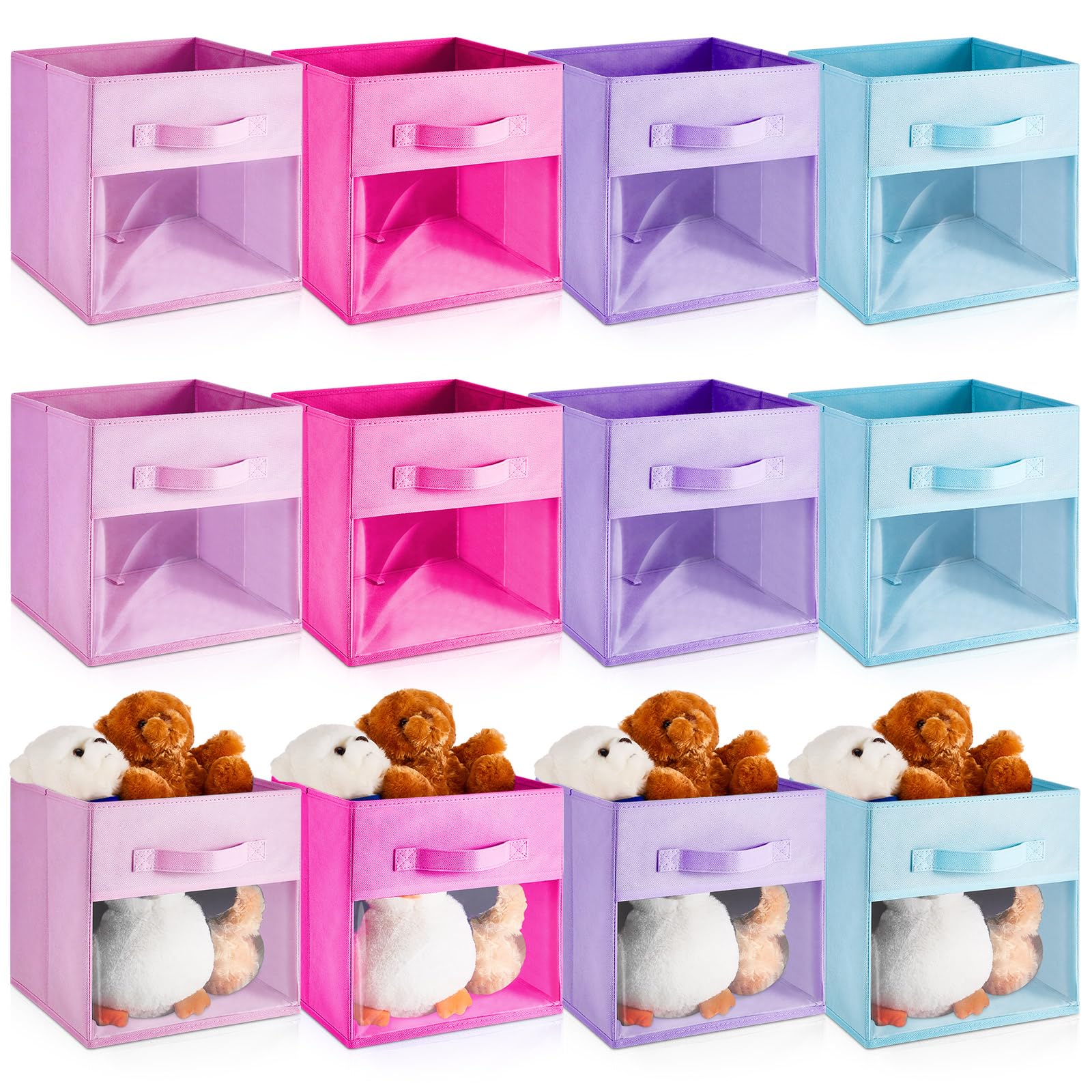 Marsui 12 Pcs Clear Storage Bins Collapsible Cube Storage Bin With Window Daycare Storage Organizer Bins Fabric Storage Bins For