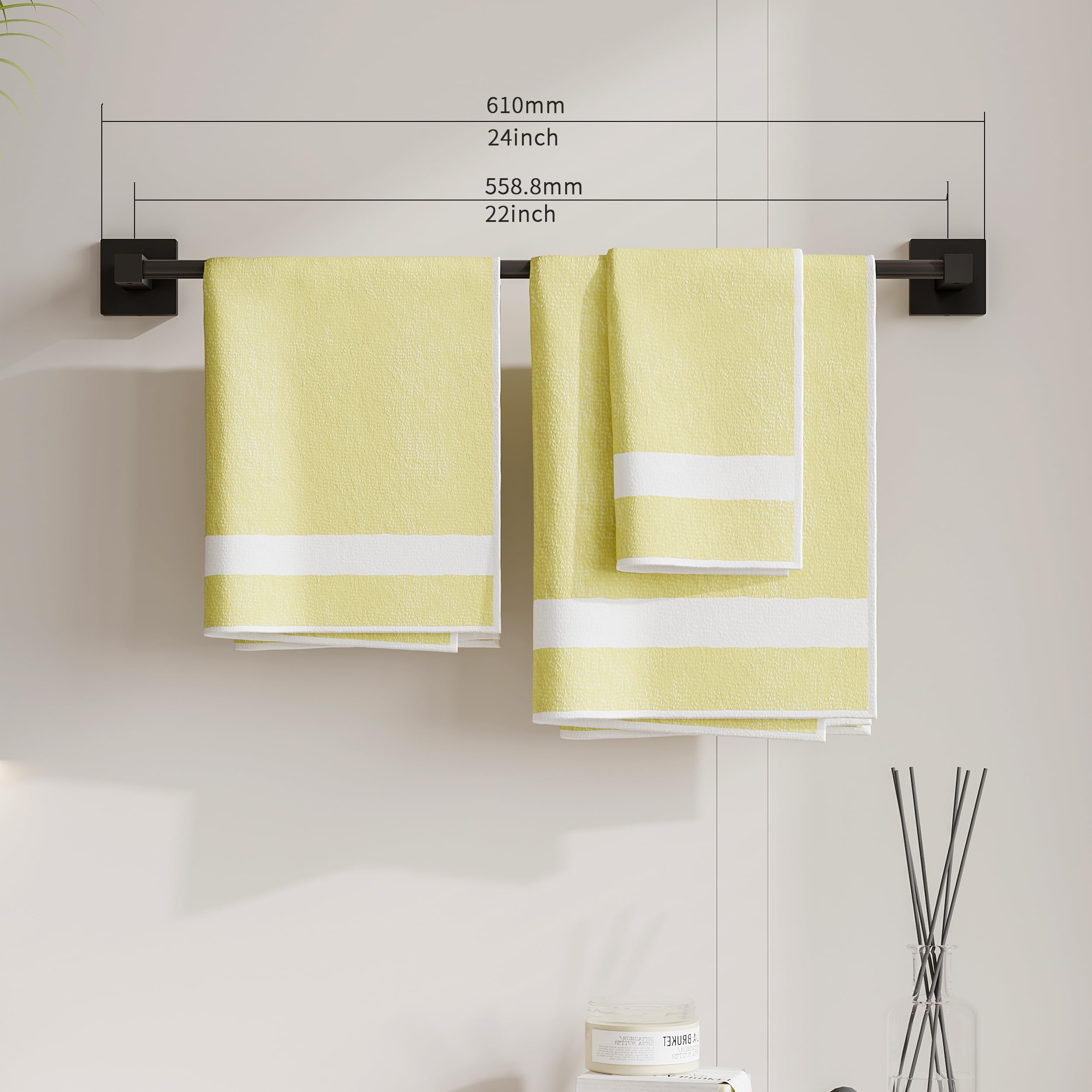 Ruacq Matte Black 21 Inch Single Towel Bar Square Bath Towel Holders Bathroom Towel Rack Sus304 Stainless Steel Modern Wall Moun