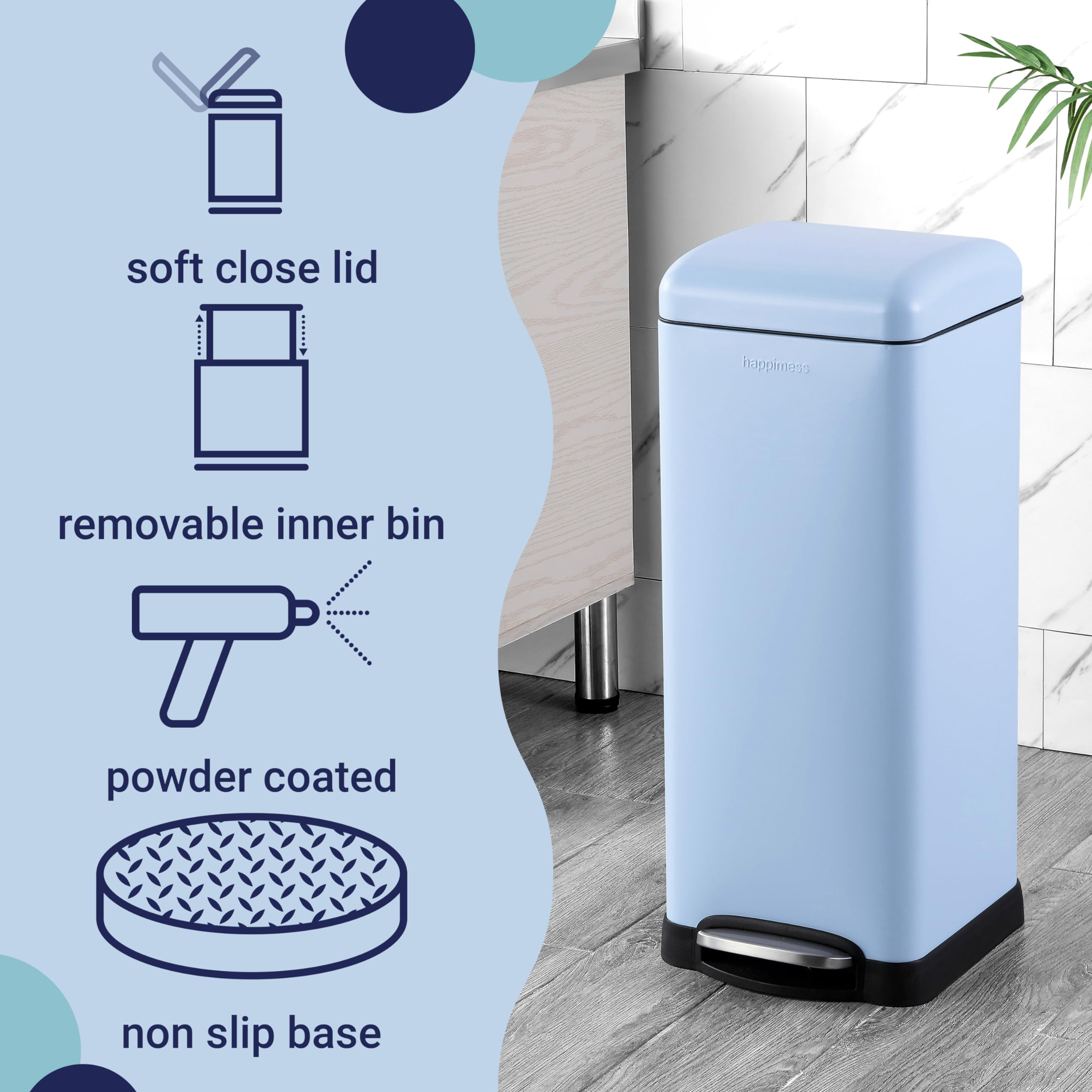 Happimess Hpm1007I Betty Retro 8-Gallon Step-Open Trash Can, Fingerprint Resistant, Modern, Minimalistic For Home, Kitchen, Laun