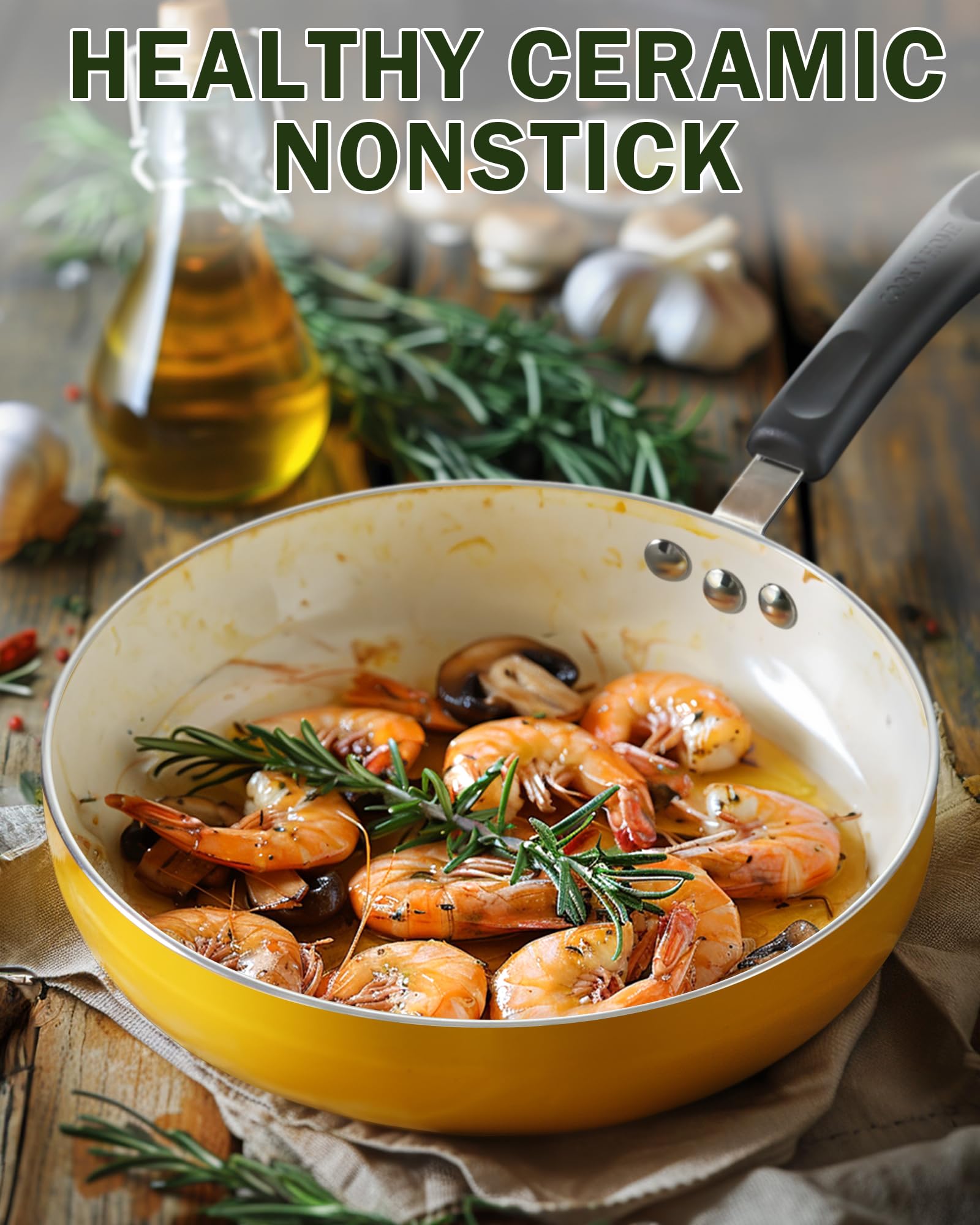 Cook N Home Pots and Pans Set Nonstick, 10-Piece Ceramic Kitchen Cookware Sets, Nonstick Cooking Set with Saucepans, Frying Pans