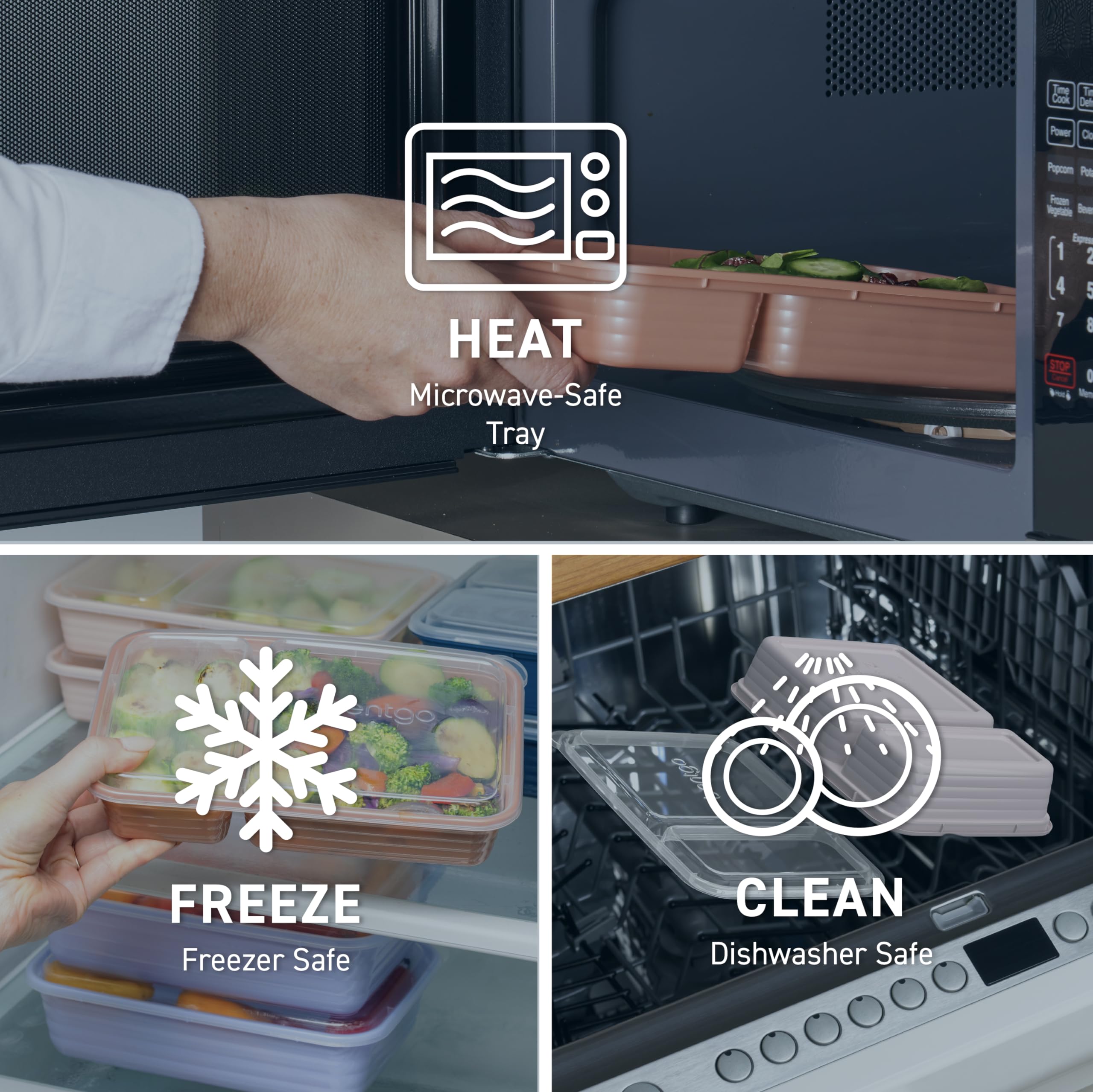 Bentgo 20-Piece Lightweight, Durable, Reusable Bpa-Free 2-Compartment Containers - Microwave, Freezer, Dishwasher Safe - Navy Bl