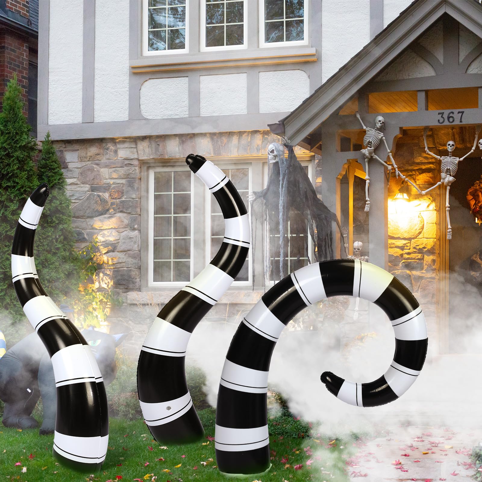 Jetec 3 Pcs Halloween Sandworm Inflatable Decorations Large 43, 39, 31.5 Black and White Striped Yard Signs Scary Spooky Hallowe