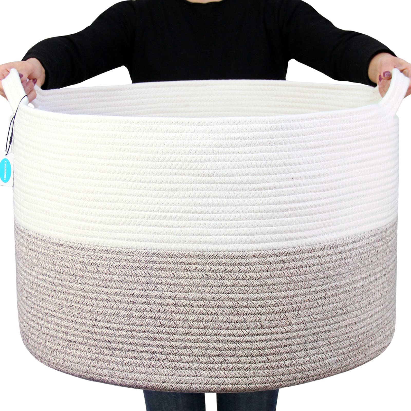 Casaphoria Xxxlarge Cotton Rope Basket 21.7 '' X 21.7 '' X 13.8 '' Woven Laundry Blanket Basket Basket With Handle Storage Comfo