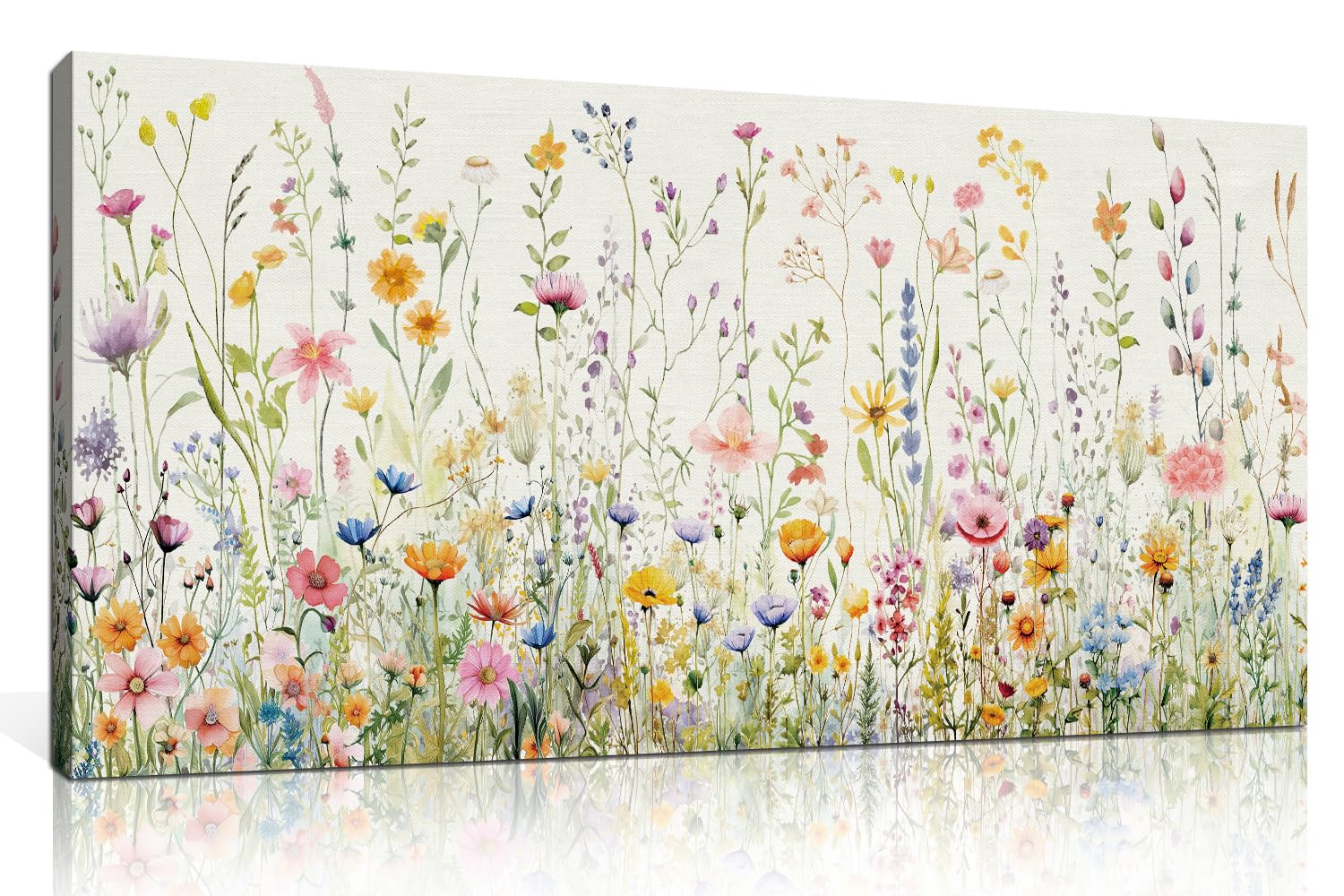 Hpinub Colorful Flower Framed Canvas Wall Art Set, Watercolor Daisy Floral Wall Decor, Wildflower Green Leaf Wall Painting, Mult