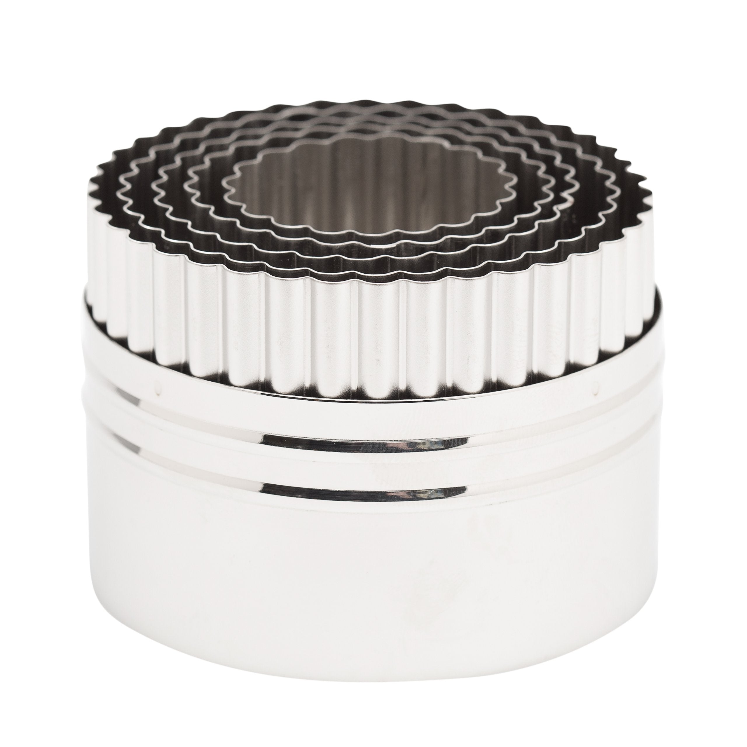 Ateco Double Sided Small Round Cutters In Graduated Sizes, Fluted & Plain Edges, Stainless Steel, 5 Pc Set