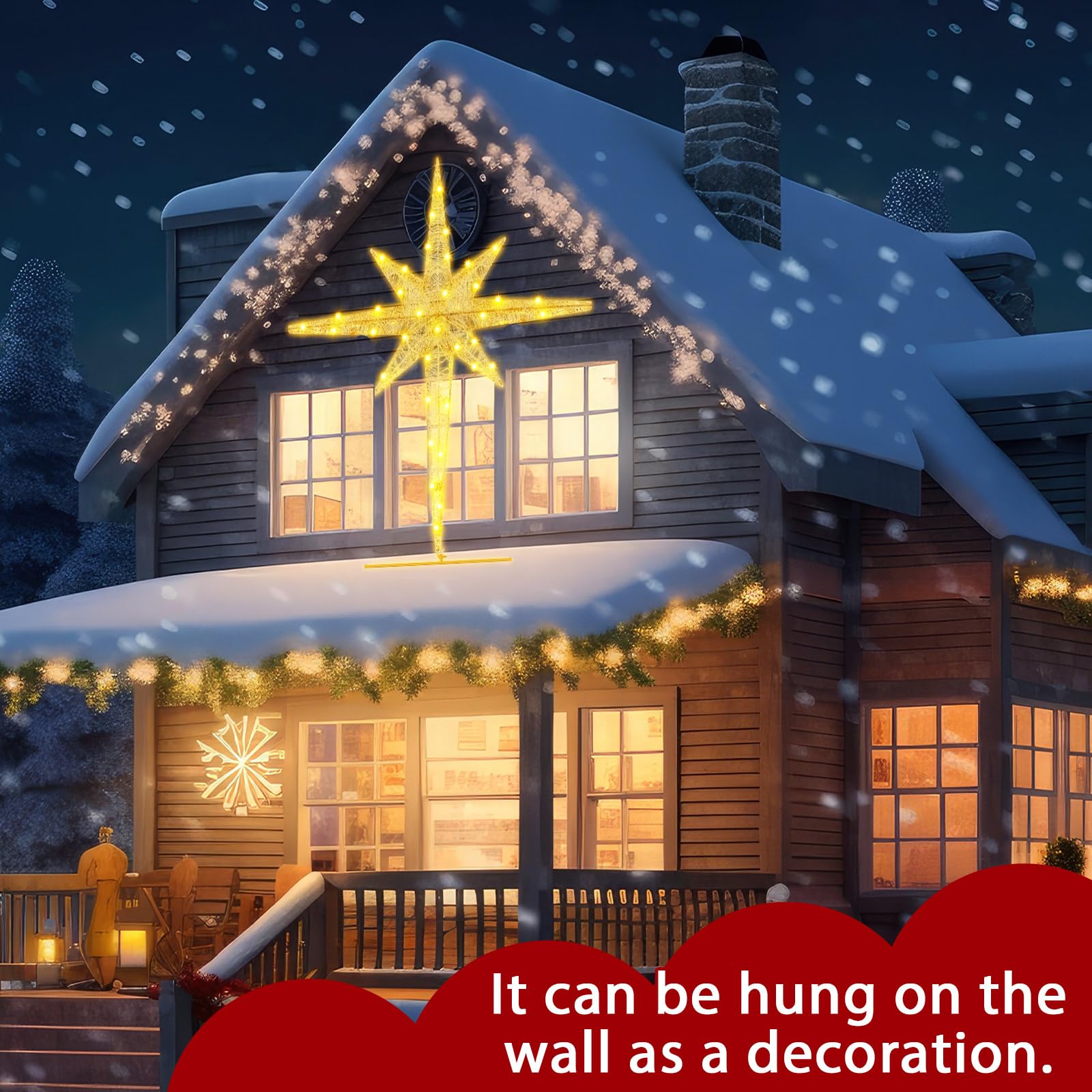 Halloscume 36 Inch Large Christmas Bethlehem Star Theme Light Giant LED Xmas Star of Bethlehem Hanging Ornaments Outdoor Decorat