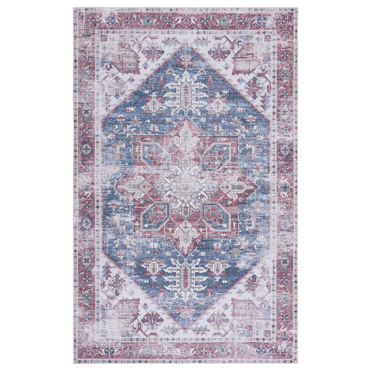SAFAVIEH Tucson Collection Area Rug - 9 x 12, Navy & Red, Persian Medallion Design, Non-Shedding Machine Washable & Slip Resis