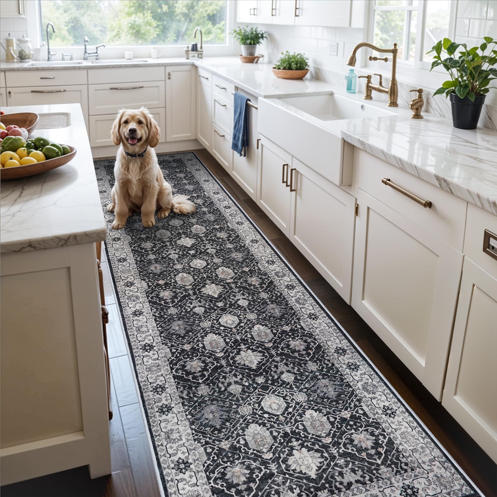 Hallway Washable Runner Rug - 3x10 Kitchen Rugs Entryway Rug Runner Vintage Soft Floor Mat Non Slip Indoor Farmhouse Carpet for 