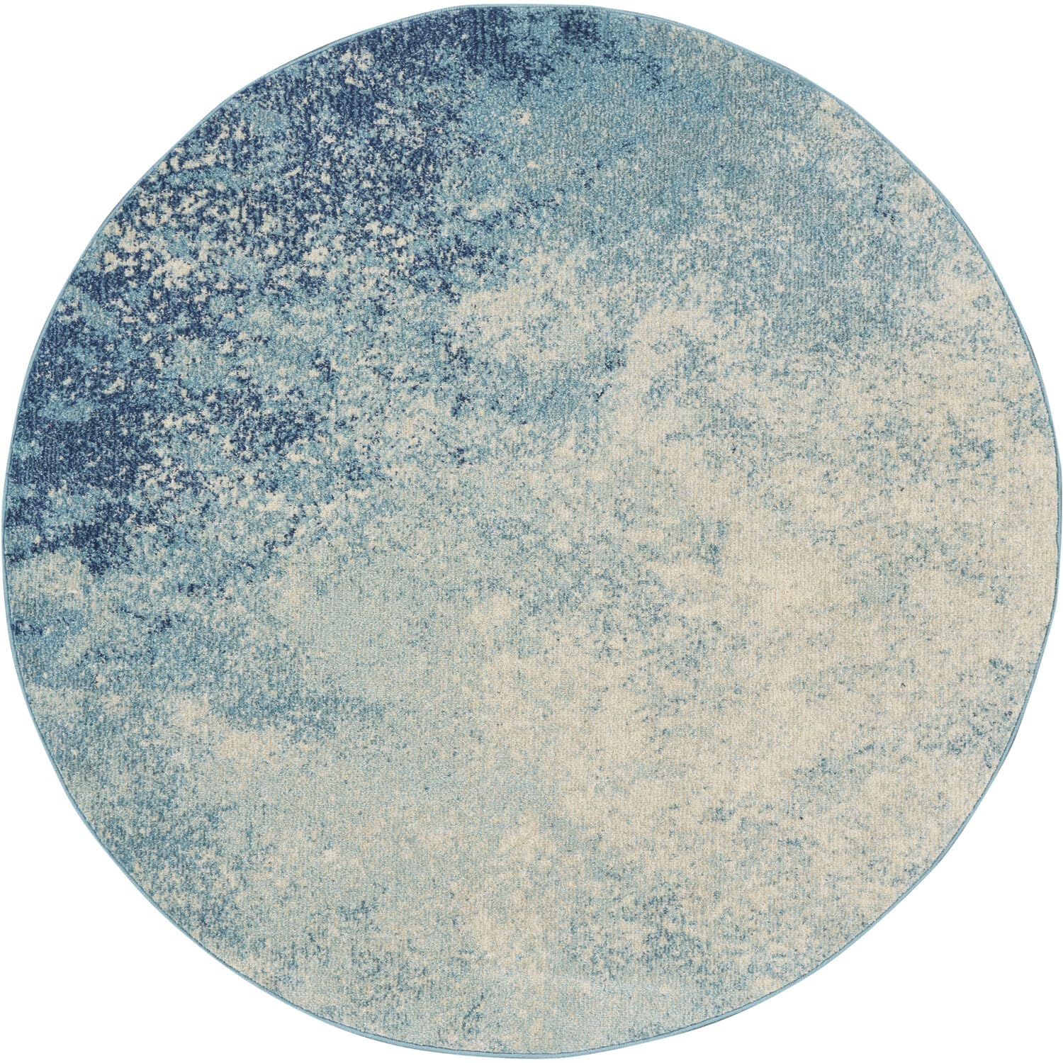 Nourison Passion Navy/Light Blue 53 x Round Area-Rug, Modern, Abstract, Easy-Cleaning, Non Shedding, Bed Room, Living Room, D