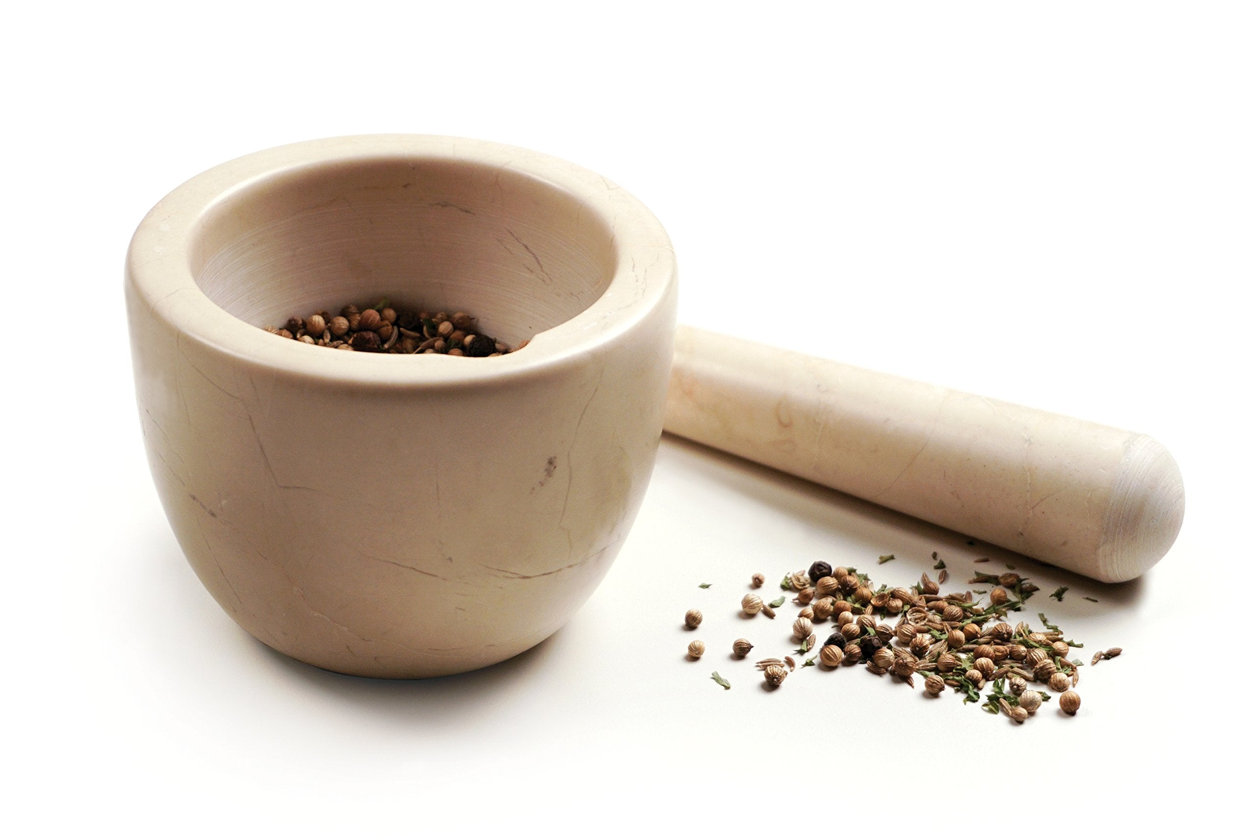 Rsvp International Beige Marble Mortar & Pestle, 3 Ounce | Grind Spices, Powder Pesto, Mash Herbs, Crush Pills | Unique Marble D