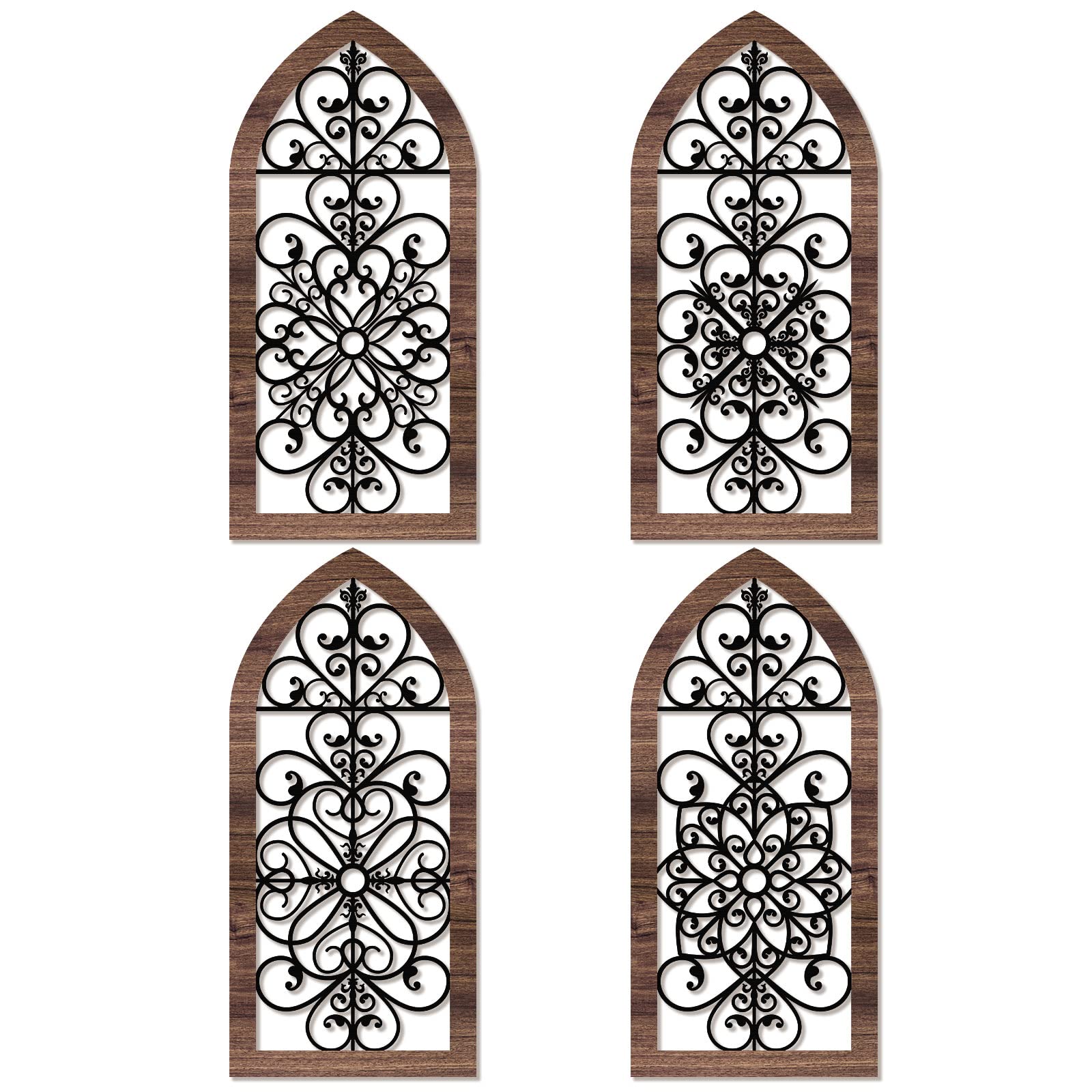 4 Pieces Thicken Rustic Wall Decor Modern Farmhouse Decor Wooden Hollow Carved Design Wall Art for Living Room Bedroom Hallway D