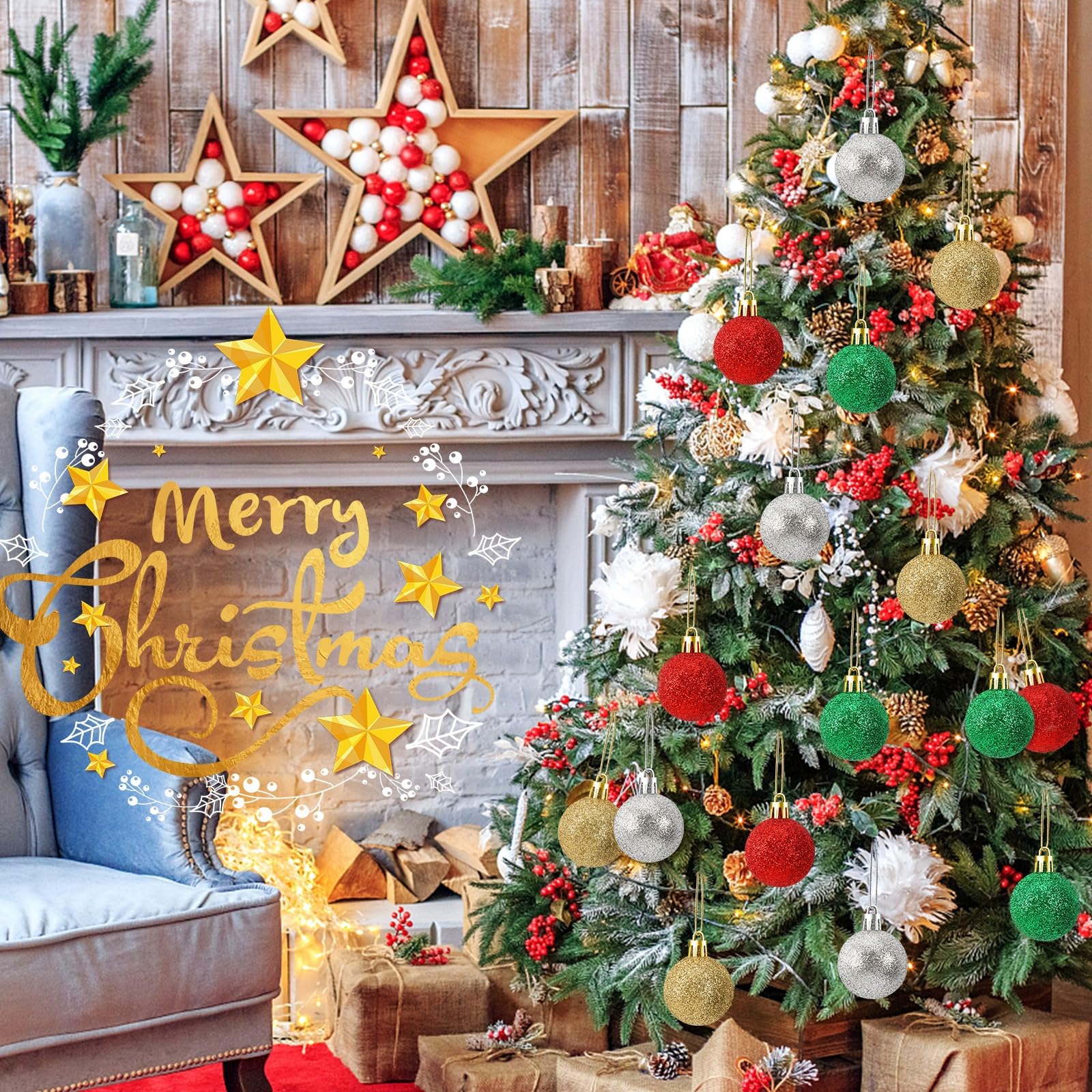 JULMELON 36PCS Christmas Ball Ornaments Hanging Balls Shatterproof Decorations for Xmas Tree, Home Decor for Party, Holiday, Wed