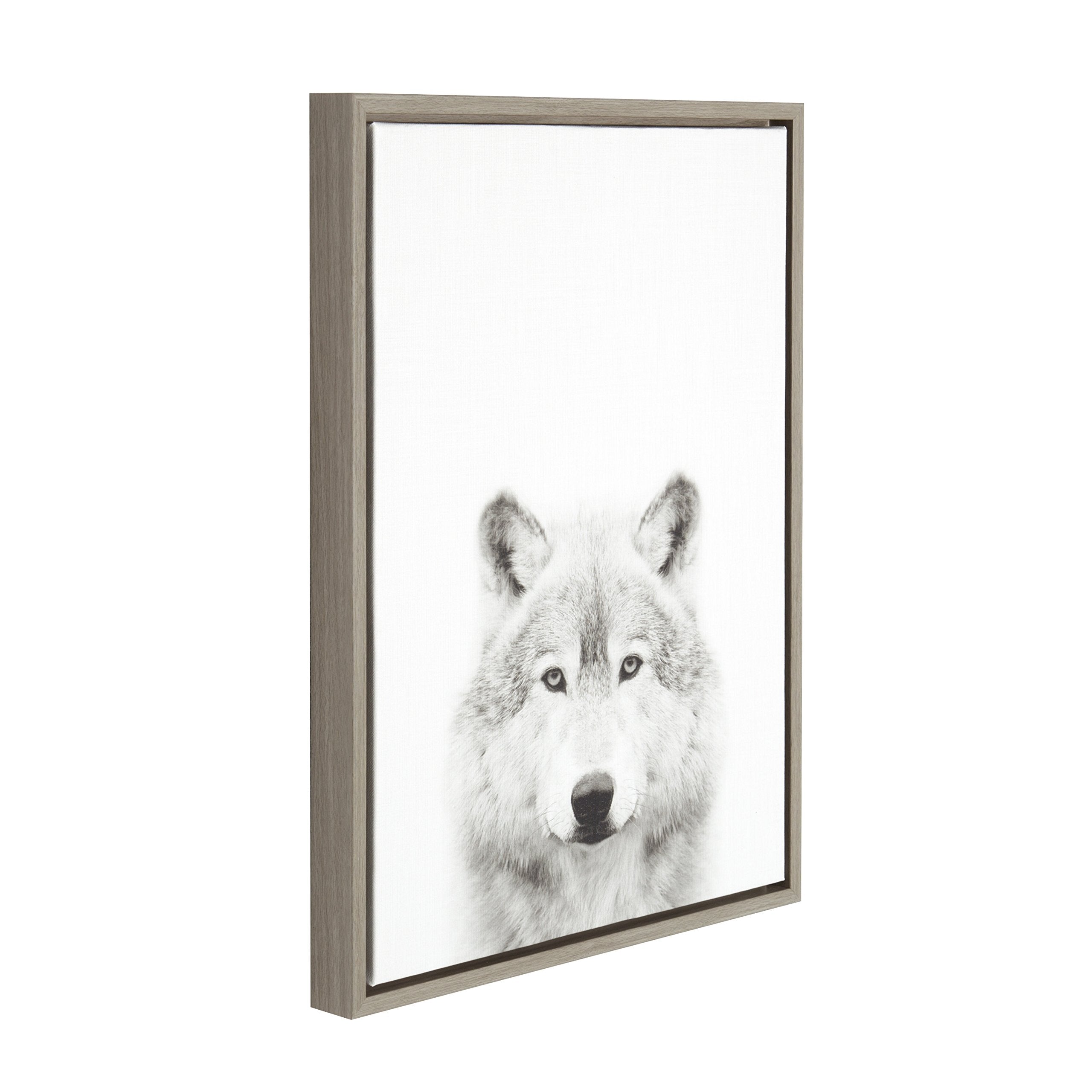Kate And Laurel Sylvie Wolf Black And White Portrait Framed Canvas Wall Art By Simon Te Tai, 18X24 Gray