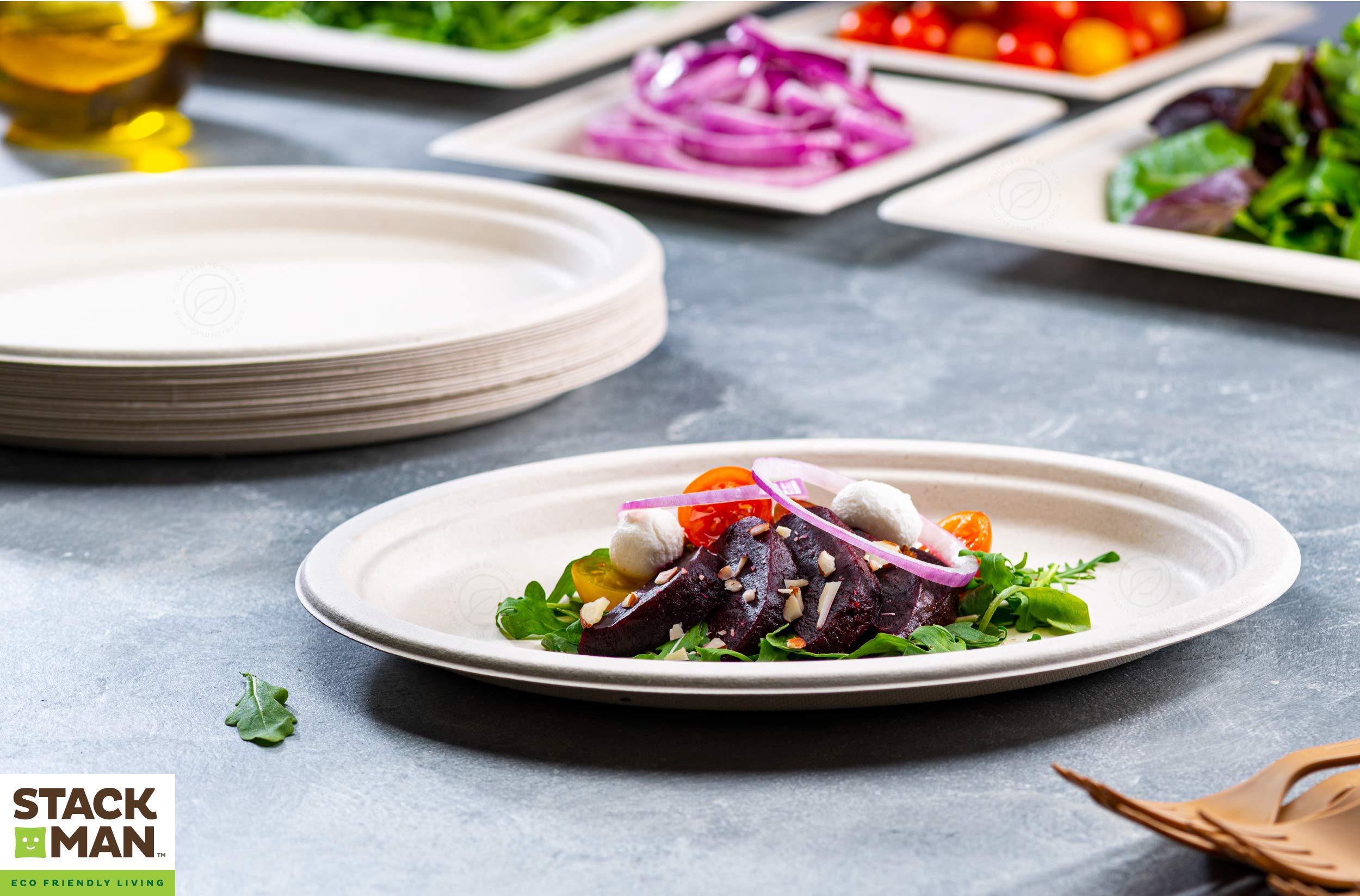 100% Compostable Oval Paper Plates [50-Pack] - {Pfas-Free} - {Bpi Certified} - [10 Inch] Heavy Duty, Eco-Friendly, Biodegradable