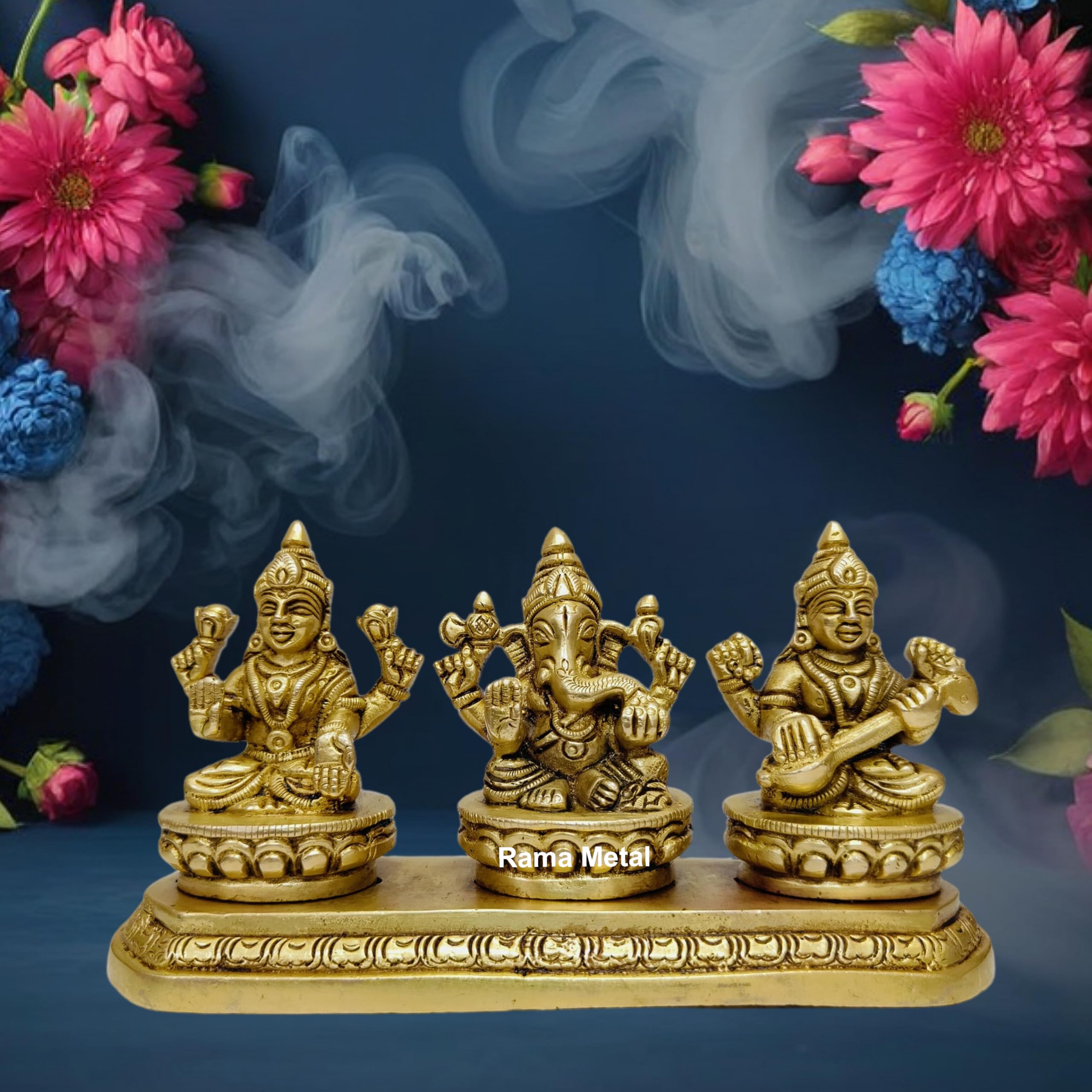 Rama Metal Brass Laxmi Ganesh Saraswati Murti Set Of 3 Ganapati Goddess Devi Lakshmi And Maa Devi Saraswati Idol