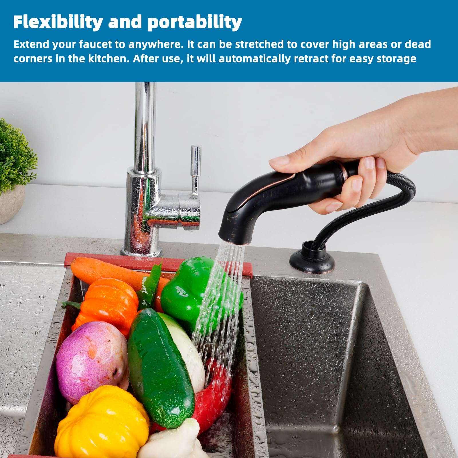 iFealClear Kitchen Sink Side Sprayer  Kitchen Sink Faucet Replacement Parts Compatible with Moen/ 1/4inch Connector Faucet  Pull Out Sprayer with Hose for Home School  3 Adapters  Oil Rubbed Bronze