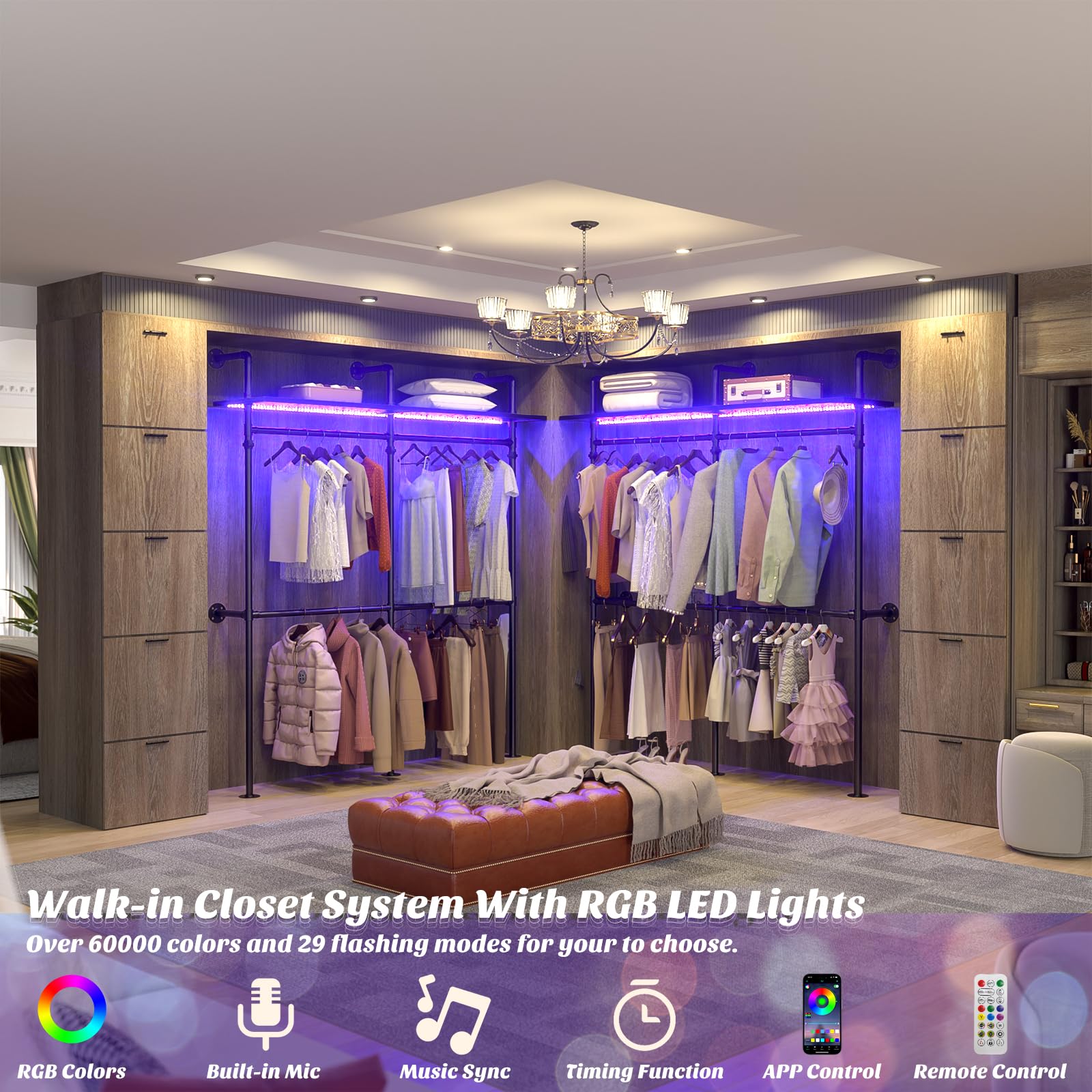 Aheaplus Industrial Pipe Clothing Rack, Reversible 79.7'' Clothes Rack For Hanging Clothes, Heavy Duty Garment Rack Closet Wardr