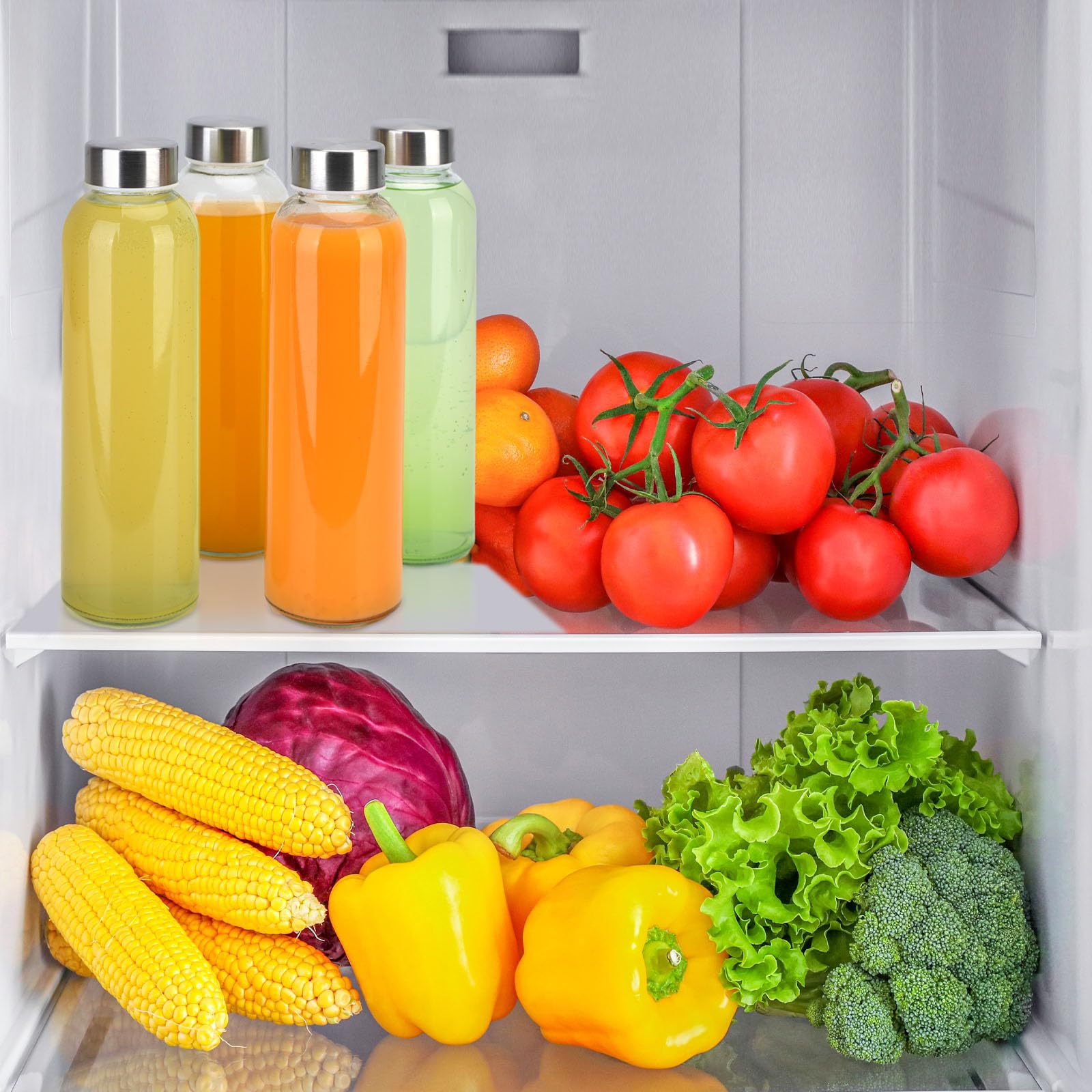 Sursip 18Oz Glass Water Bottle Set Of 6, Clear Glass Juice Bottle For Juicing,Reusable Drinking Bottles With Stainless Steel Lid