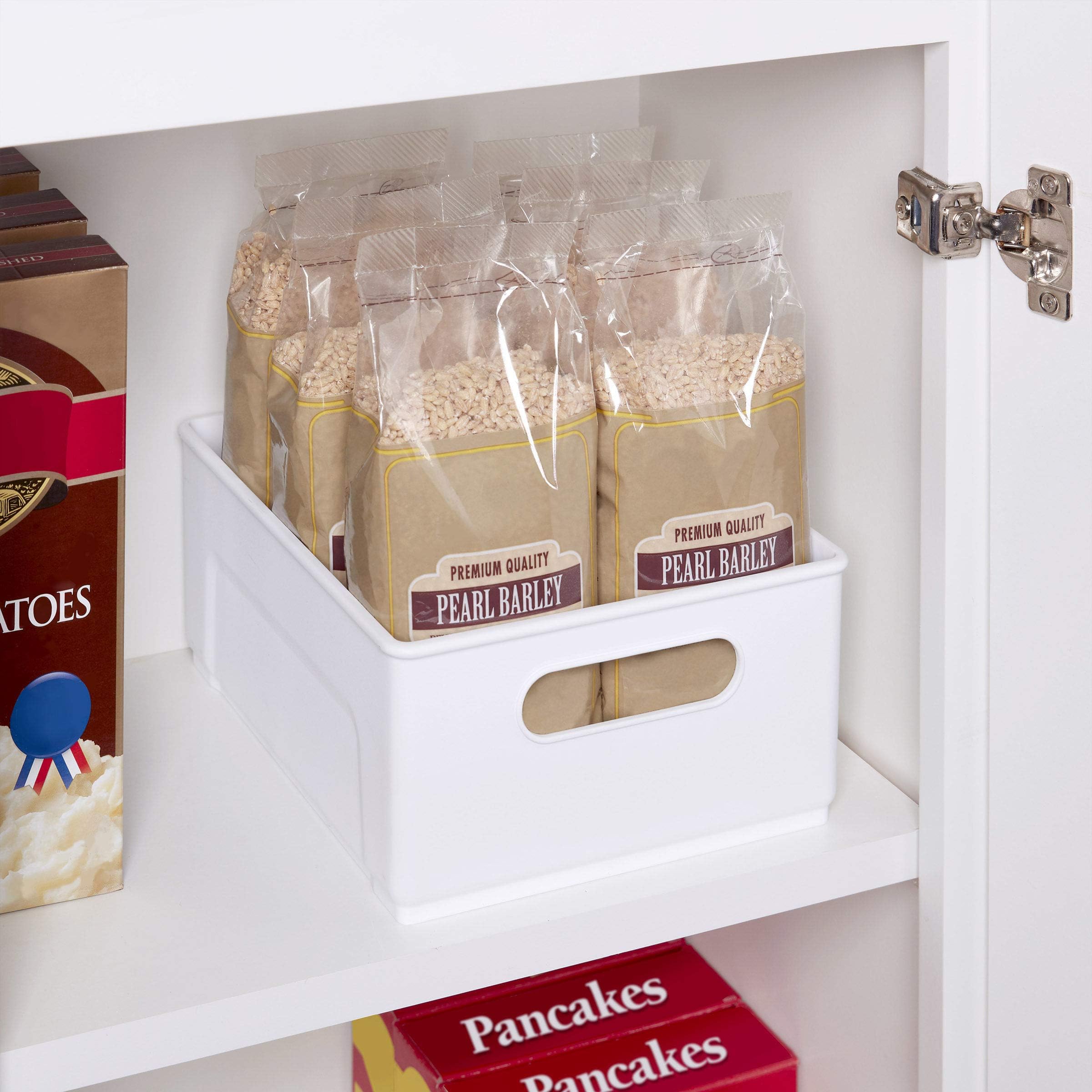 Copco 10-Inch White Cabinet Storage Bin with Handles - Nonskid Liner for Kitchen, Pantry, Closet Organization - Model 5254051