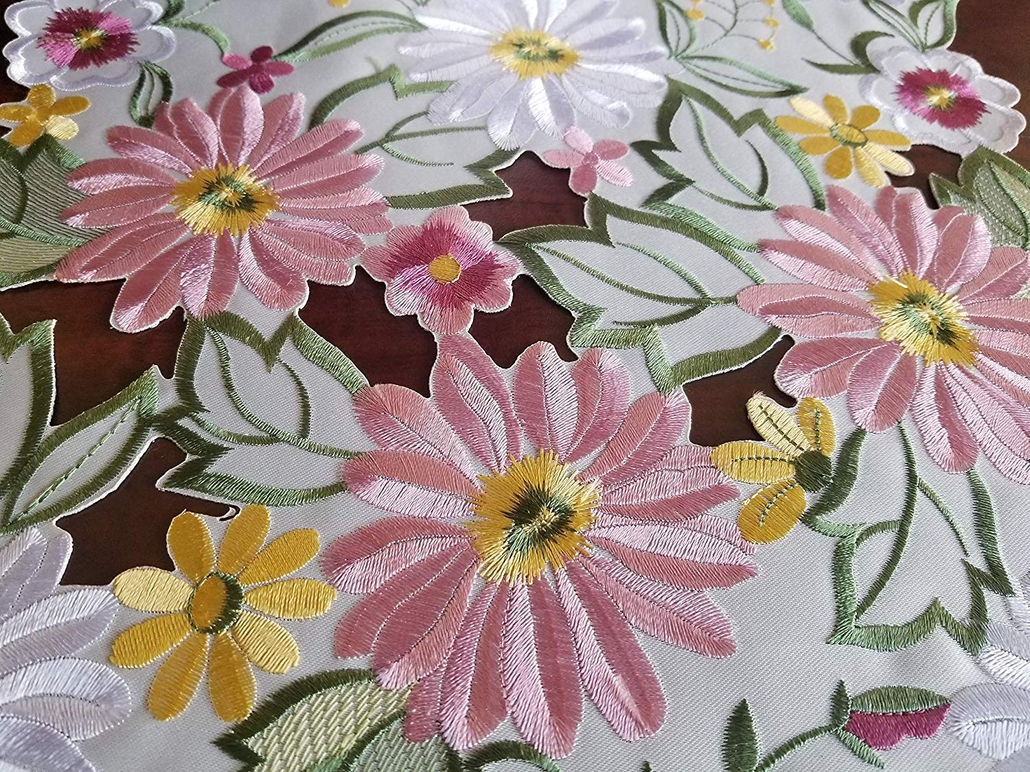 Spring Table Runner 13''  34'' Embroidered Flowery Applique Floral Daisy Cutwork Table Linen Home Kitchen Dining Tabletop Decora