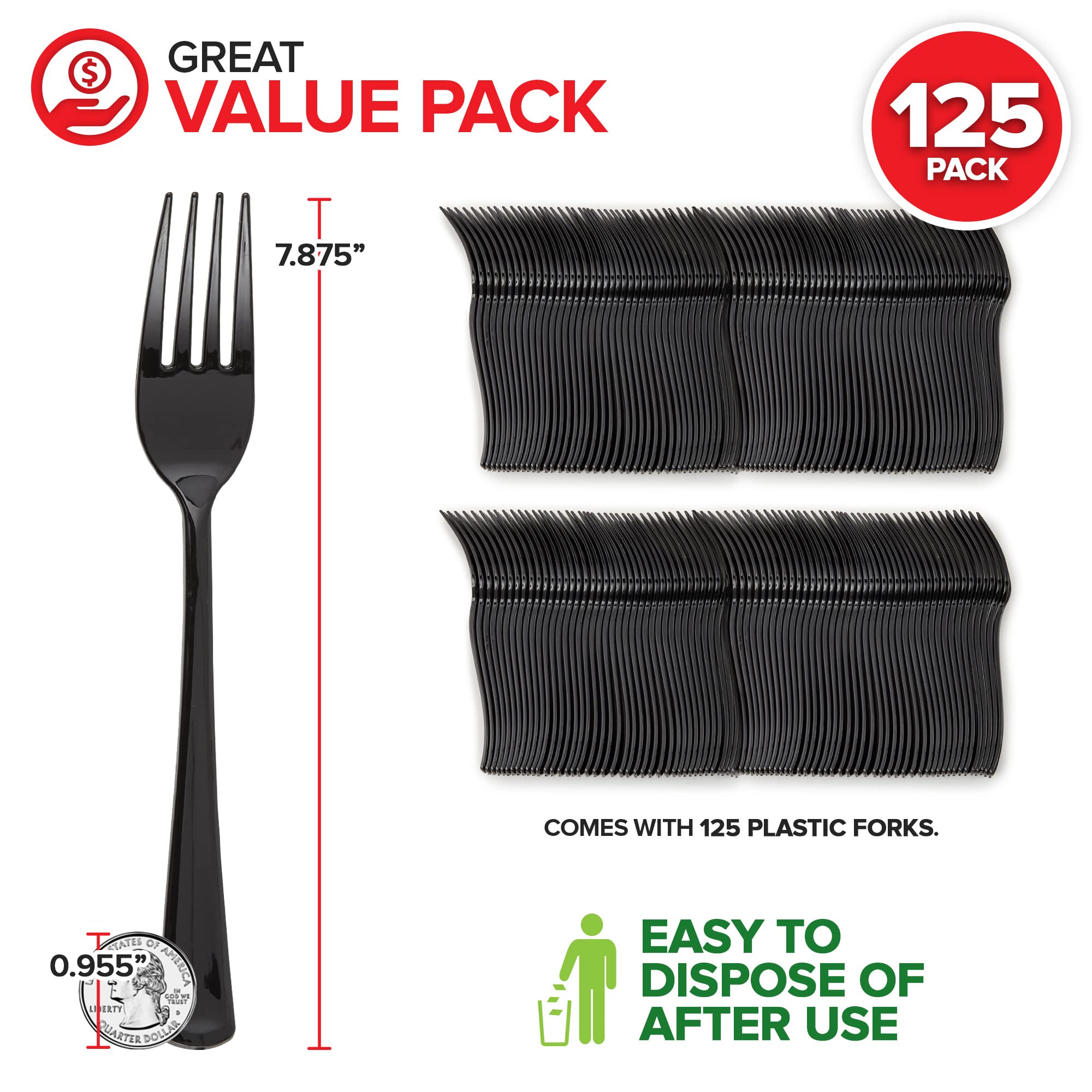 (125-Count) Plastic Forks, Disposable Silverware For Dinner, Heavy Duty Utensils, Heavyweight Party Flatware, Bulk Cutlery In Bl
