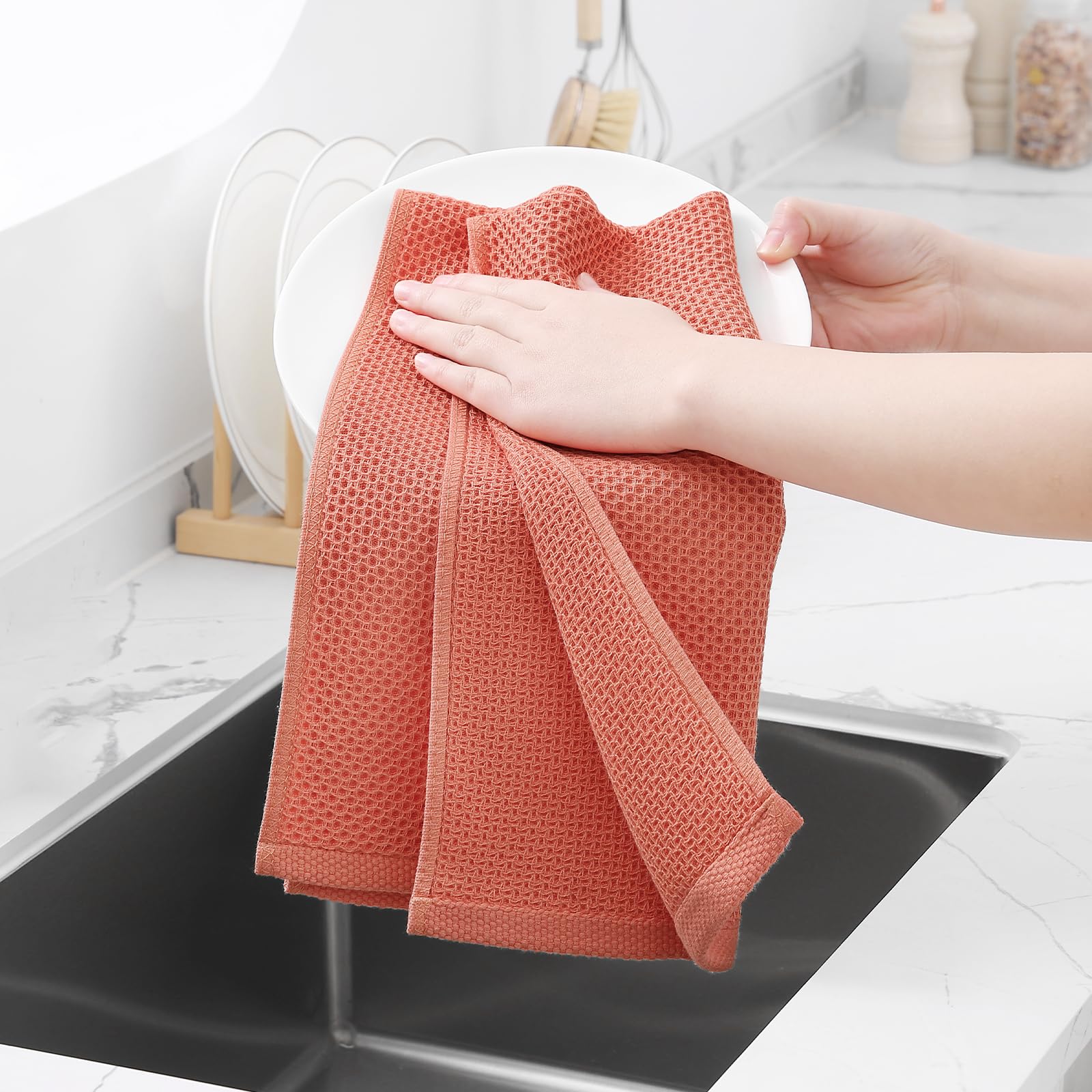 Homaxy 100% Cotton Waffle Weave Kitchen Dish Towels, Ultra Soft Absorbent Quick Drying Cleaning Towel, 13 x 28 Inches, 8-Pack, C