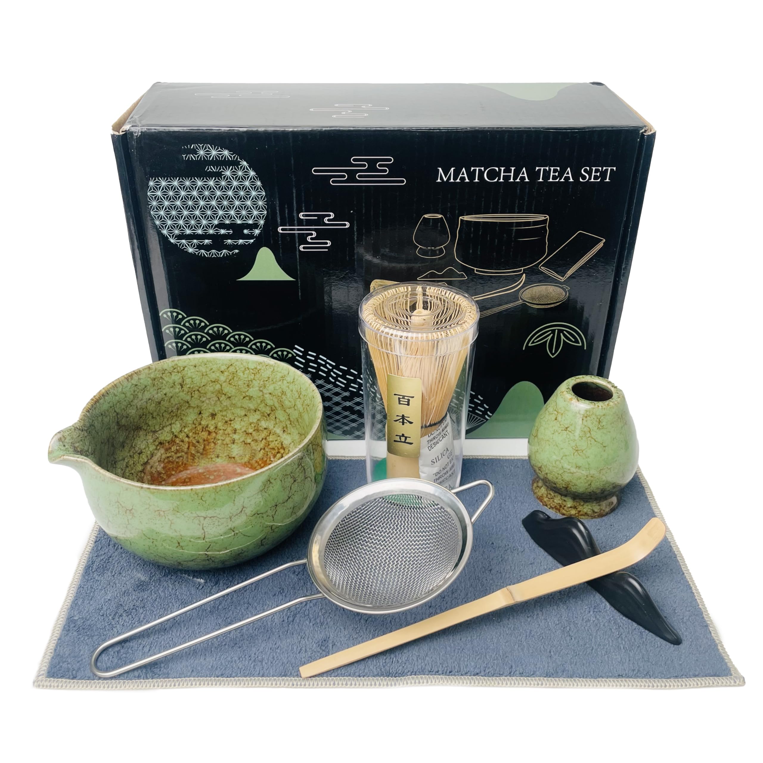 Aiyiciii Matcha Whisk Set (7Pcs) - Matcha Set With Whisk,Pouring Spout Bowl,Chasen Holder,Powder Sifter,Bamboo Scoop With Stand,