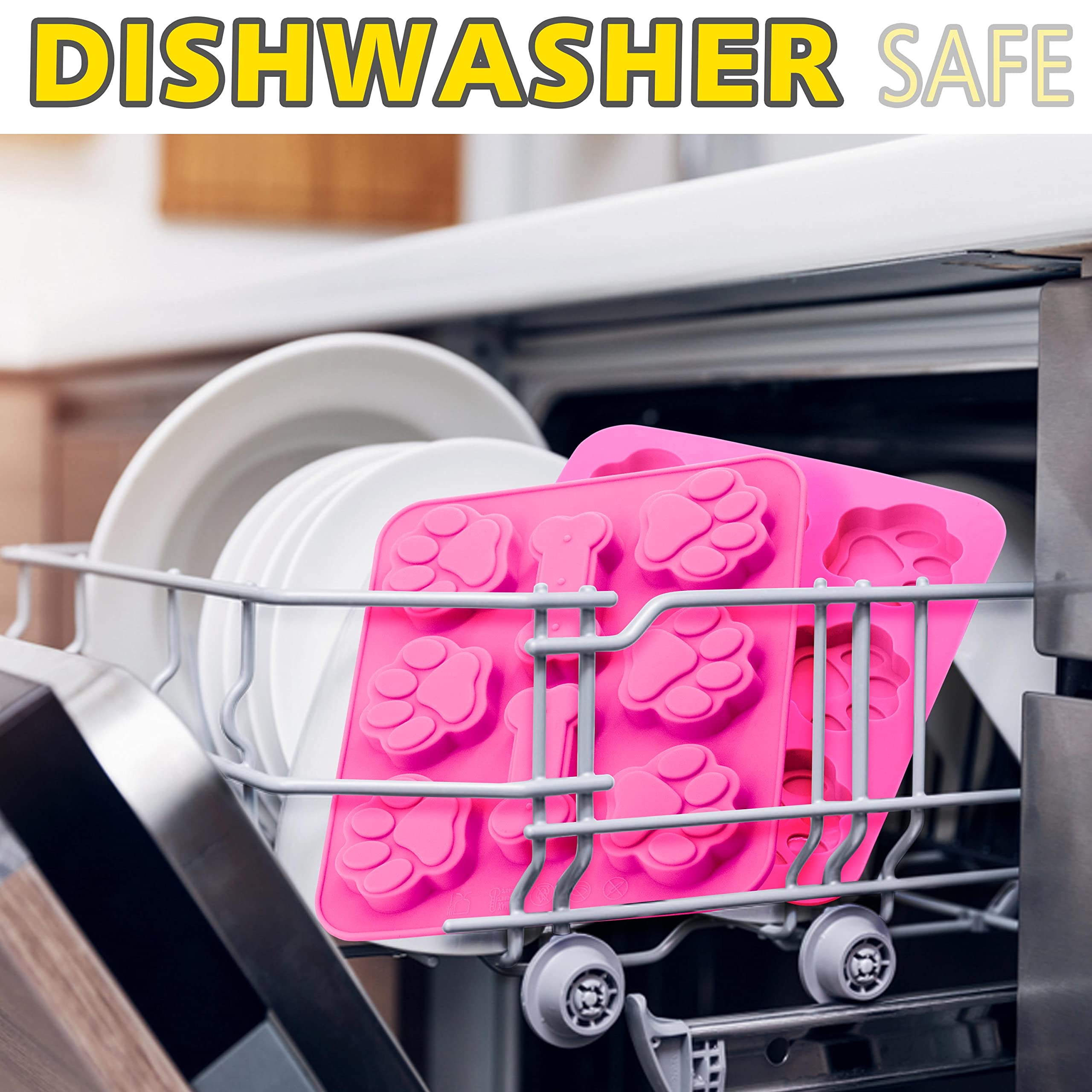 ANAEAT 3 Pack Silicone Molds with Puppy Dog Paw and Bone Shaped 2 in 1  Reusable Non-Stick Ice Cube Trays & Flexible Candy Chocolate Molds for Homemade Dog Treats  Pudding  Jelly & Baking Biscuits