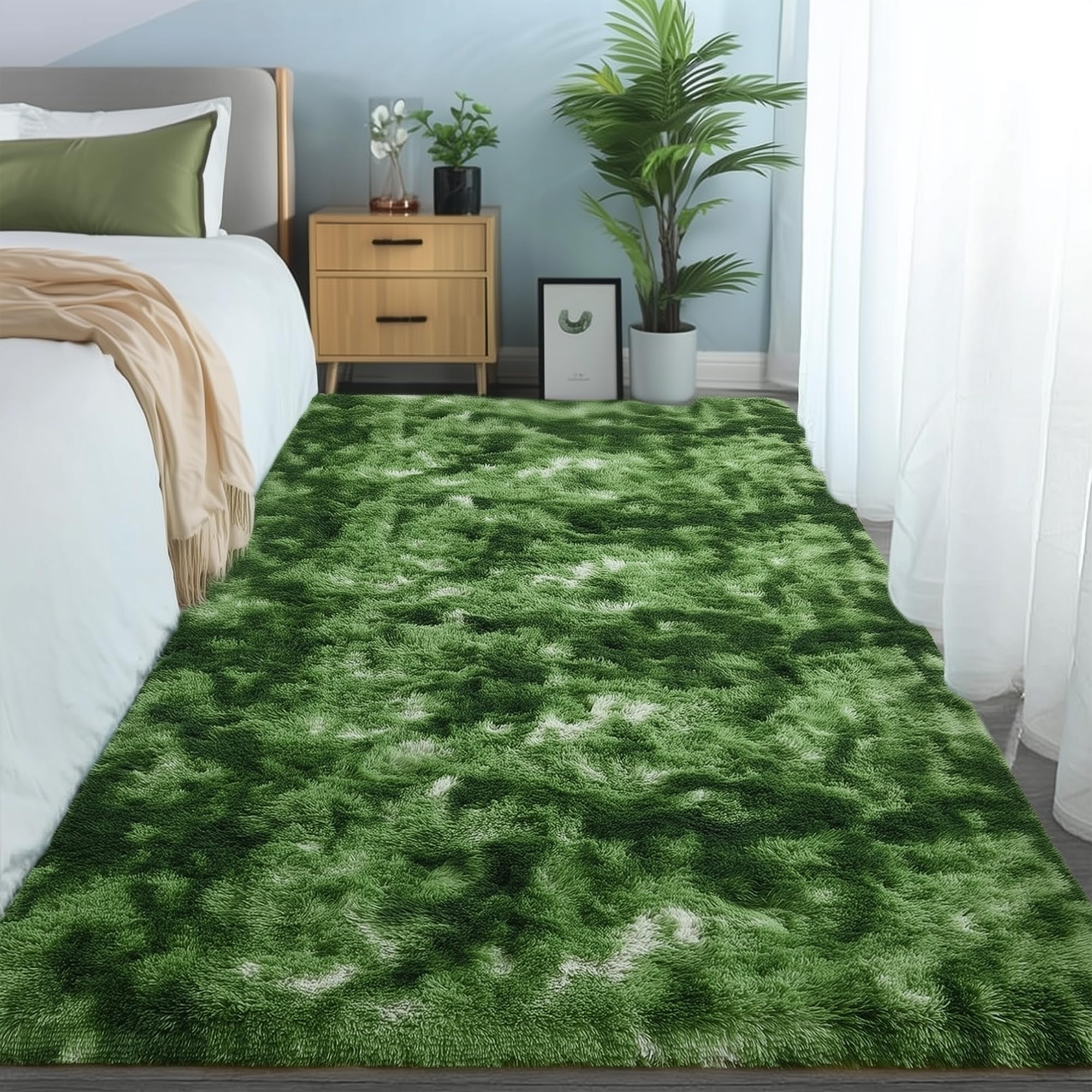 PAGISOFE Area Rugs for Bedroom 4x6, Fluffy Dark Green Rugs for Living Room, Non-Slip Shaggy Carpet for Kids Boys Girls Teen Dorm