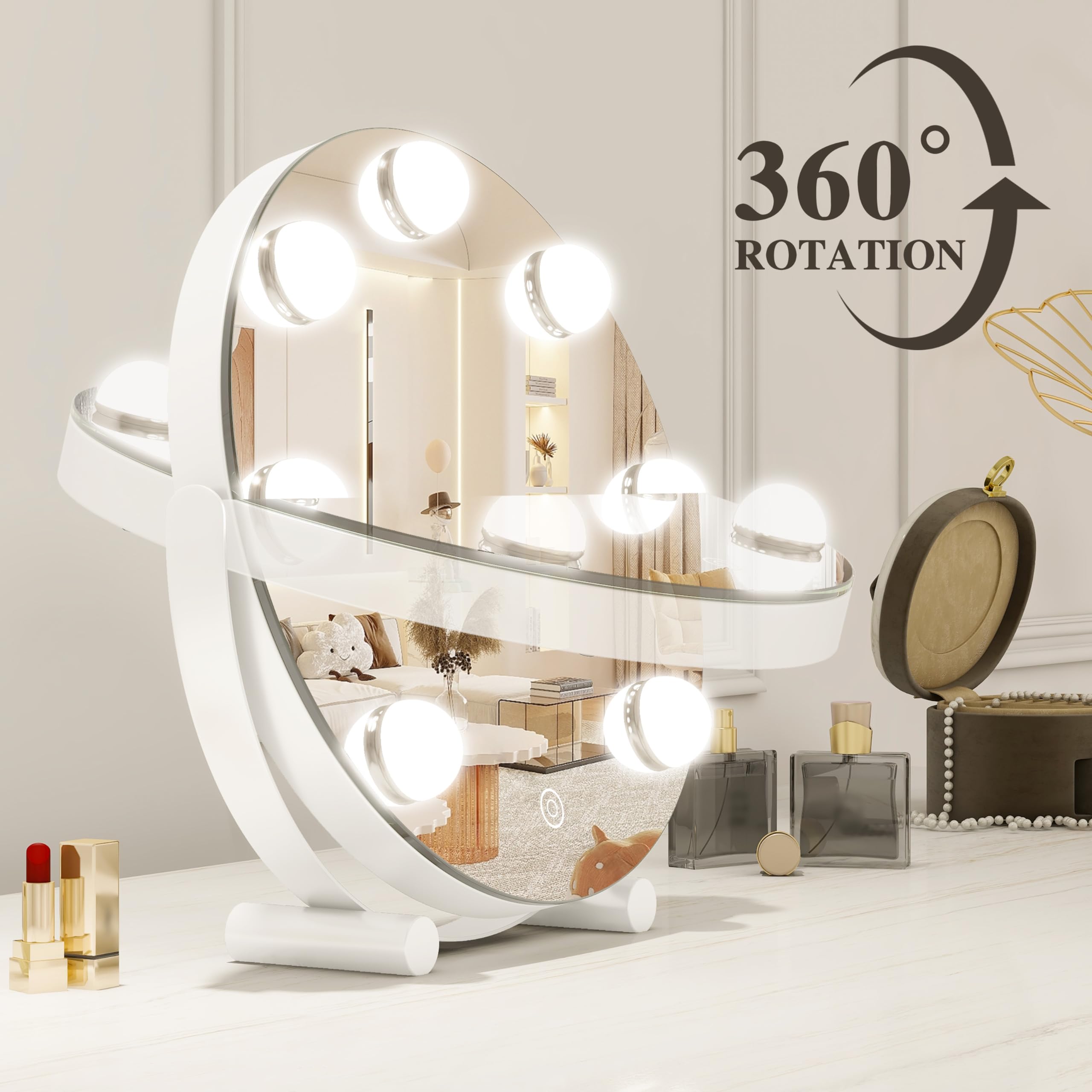 ROLOVE Vanity Mirror with Lights, 12 Inch Hollywood Mirror with Lights for Makeup Desk, LED Makeup Mirror with 7 Dimmable Bulbs