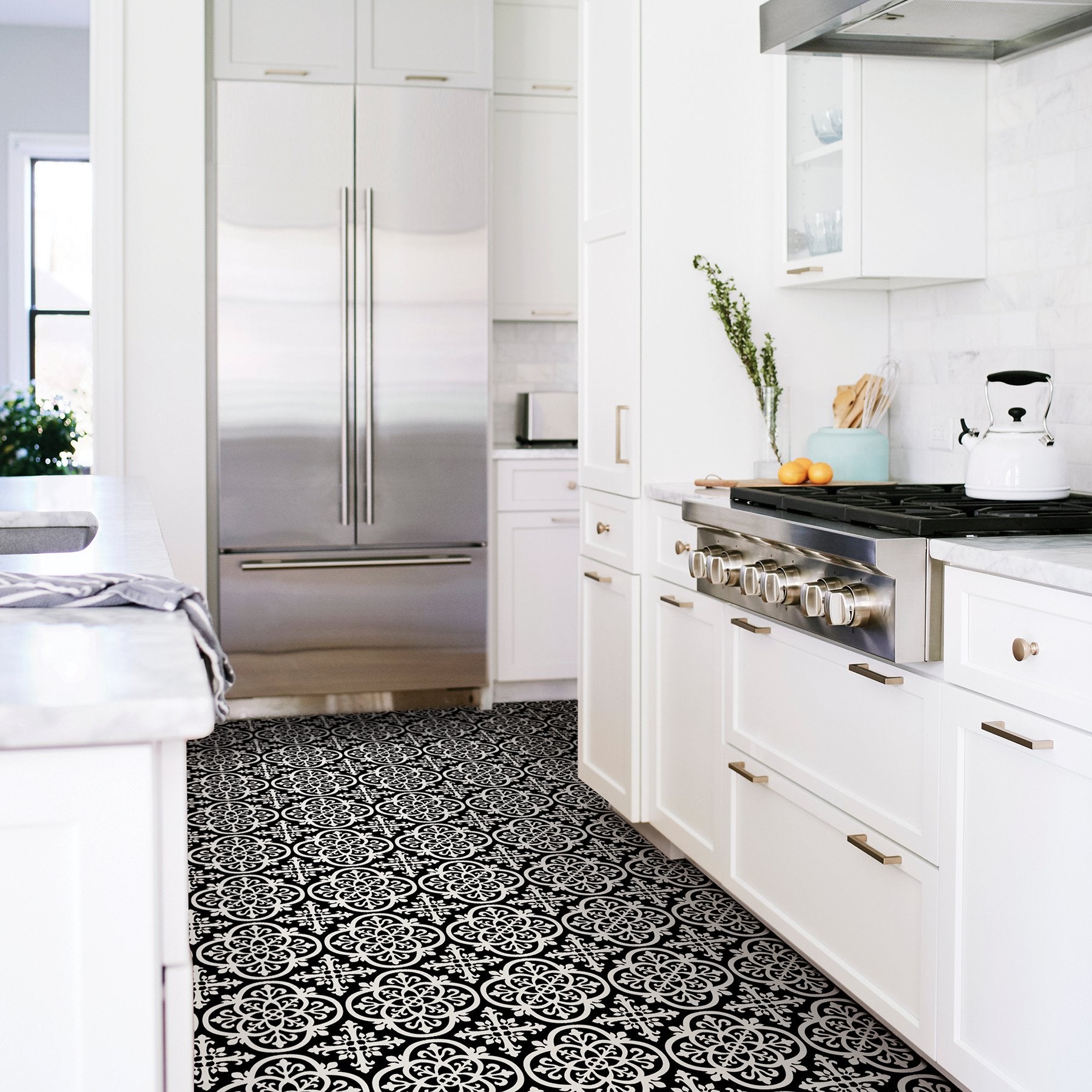 FloorPops Gothic Peel & Stick Floor Tiles, 12" x 12", Black, Model FP2475