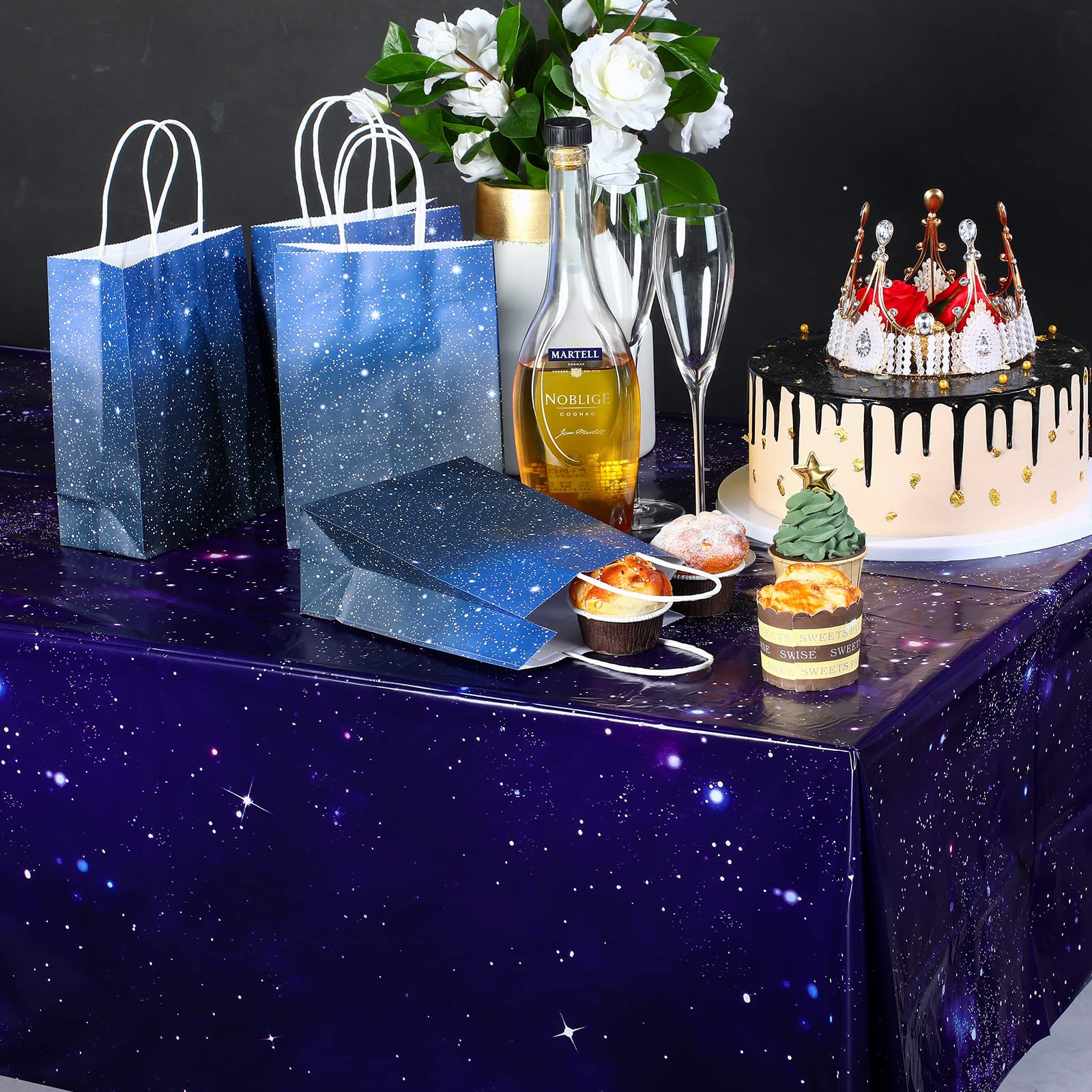 Tatuo Space Tablecloth Purple Nebula Galaxy Plastic Table Cover Space Star Rectangle Tablecloth Disposable Starry Night Sky Tabl