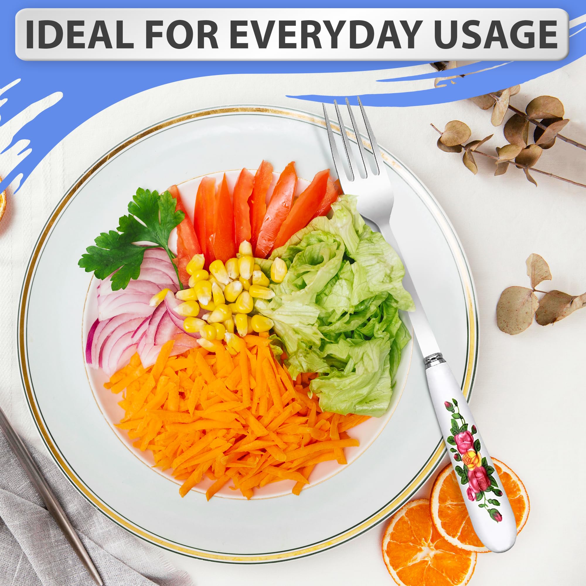 6Pcs Dinner Stainless Steel Forks Silverware - Dinner Fork With Ceramic Handle Stainless Steel Cutlery Forks Set - Dessert Forks