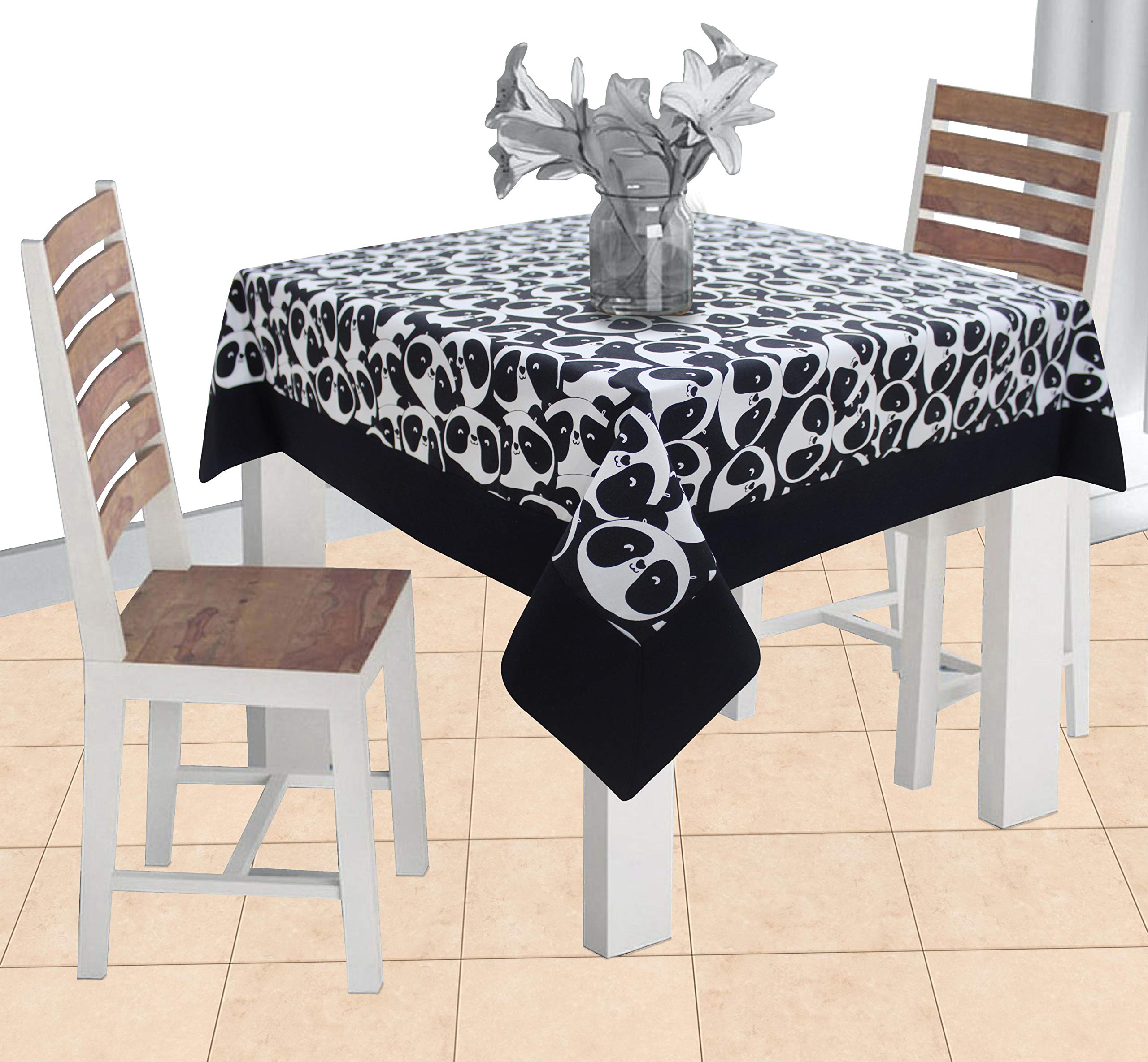 AIRWILL Cotton Printed Pattern 2 Seater Table Cloth Pack of 1 pc (Black)