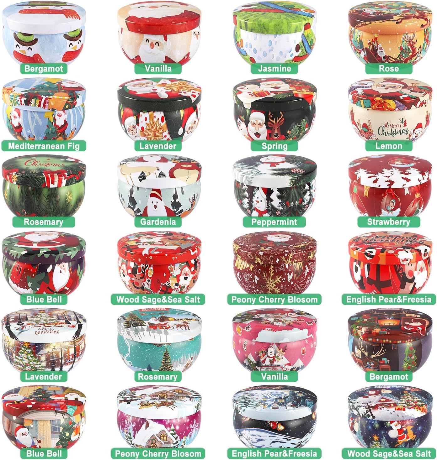Howemon 24 Pack Christmas Scented Candles Set for Home, Relaxing Stress Relief, Aromatherapy - Natural Soy Wax and Fragrance - G