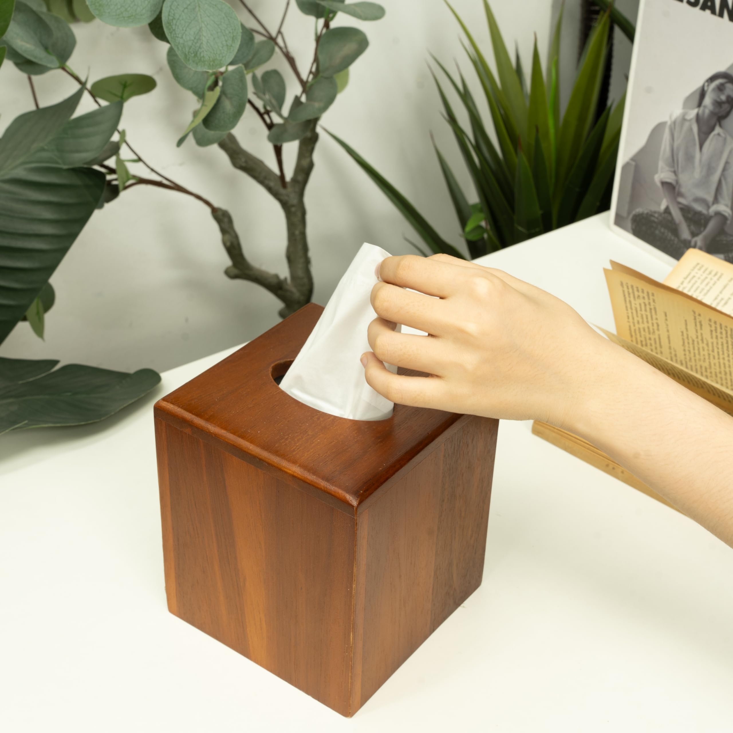 Kolwoven Tissue Box Holder - Tissue Box Cover Square- Acacia Wood Tissues Cube Box Cover -Modern Farmhouse Decor Facial Tissue H