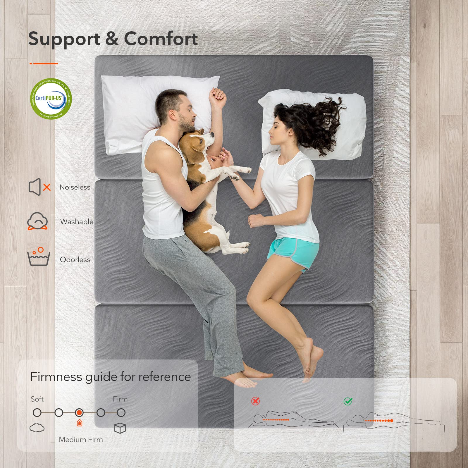 Sweetnight Folding Mattress Queen Size With Carry Bag, 4-Inch Foldable Mattress For Travel, Camping, Guest - Breathable Mesh Sid