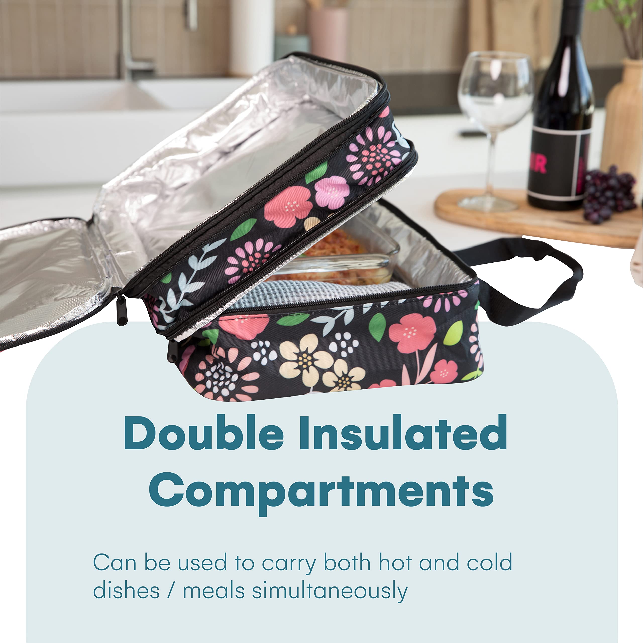 Vp Home - Double Casserole Travel Bag - Insulated Food Containers Carrier - Food Warmer Carry Case For Trip - Suitable For Hot O