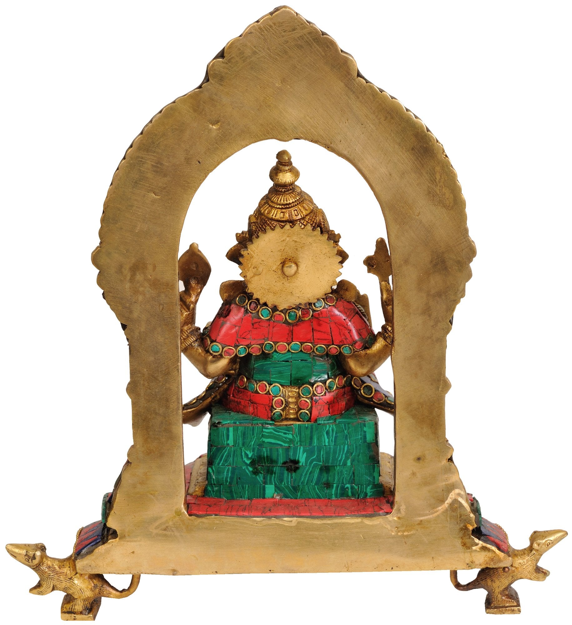 Idol Collections Brass Lord Ganesha Ganesh Murti Idol Statue Seated On Throne Supported By Five Rats With Ornate Aureole Height