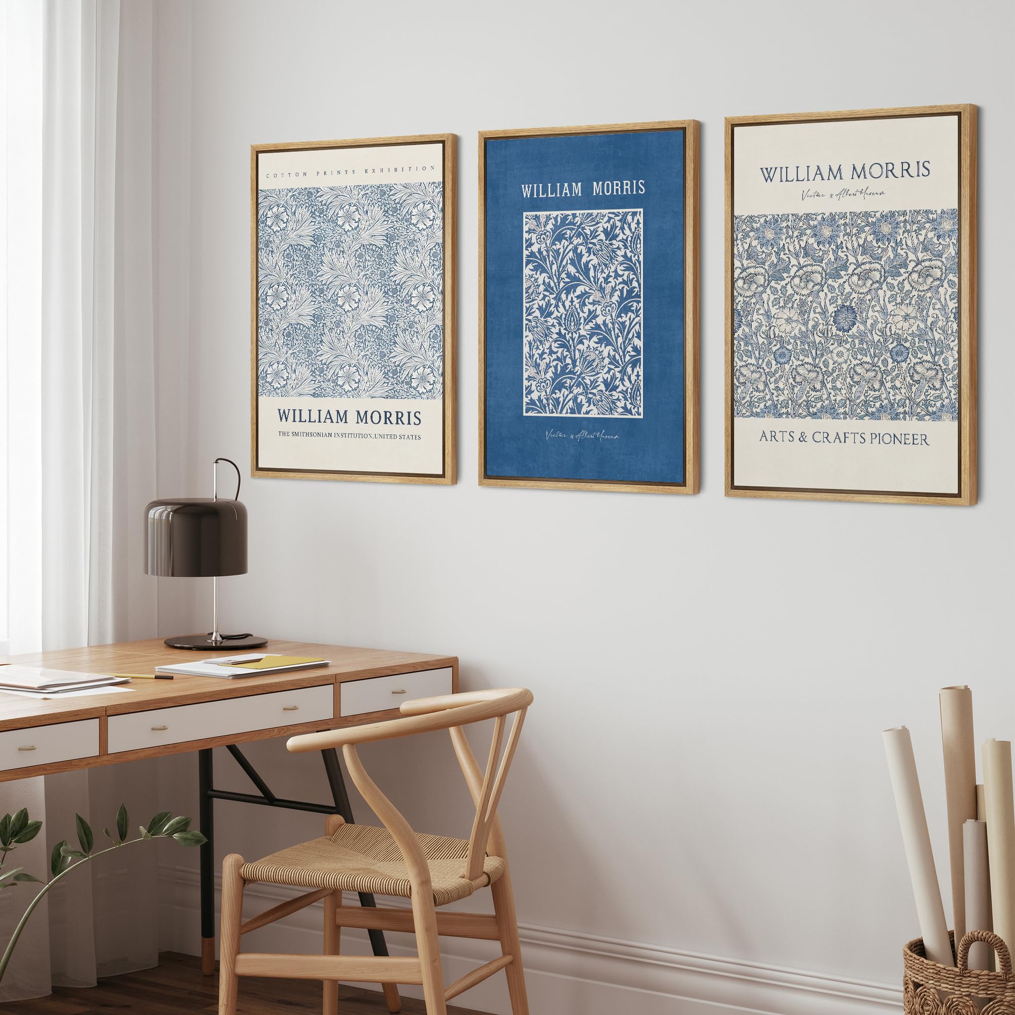 Wall26 Framed Canvas Print Wall Art Set William Blue Collection Style Illustrations Modern Art Decorative Floral Botanical Minim