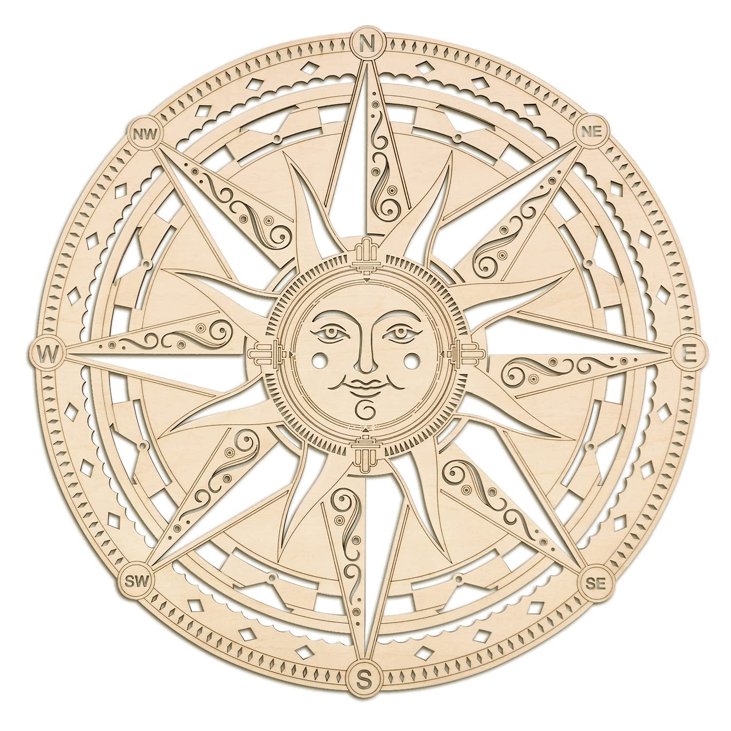 Fourth Level MFG 12 Sun Compass, Sacred Geometry Wood Wall Art, Ancient Nautical Symbol, Home Decor for Yoga and Meditation, Goo
