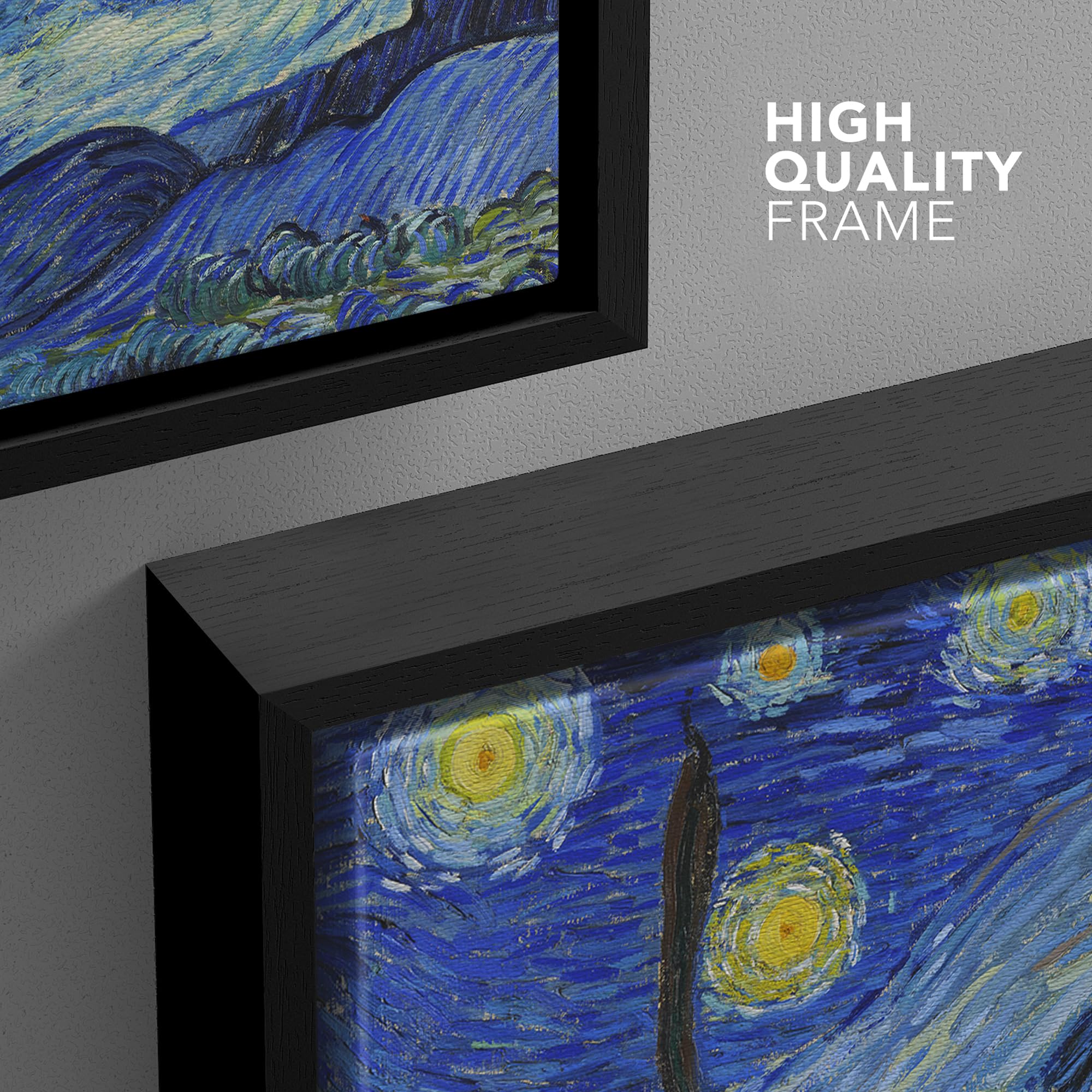 Wall26 - Starry Night By Vincent Van Gogh - Framed Canvas Art Wall Art - 24''X36'' Black