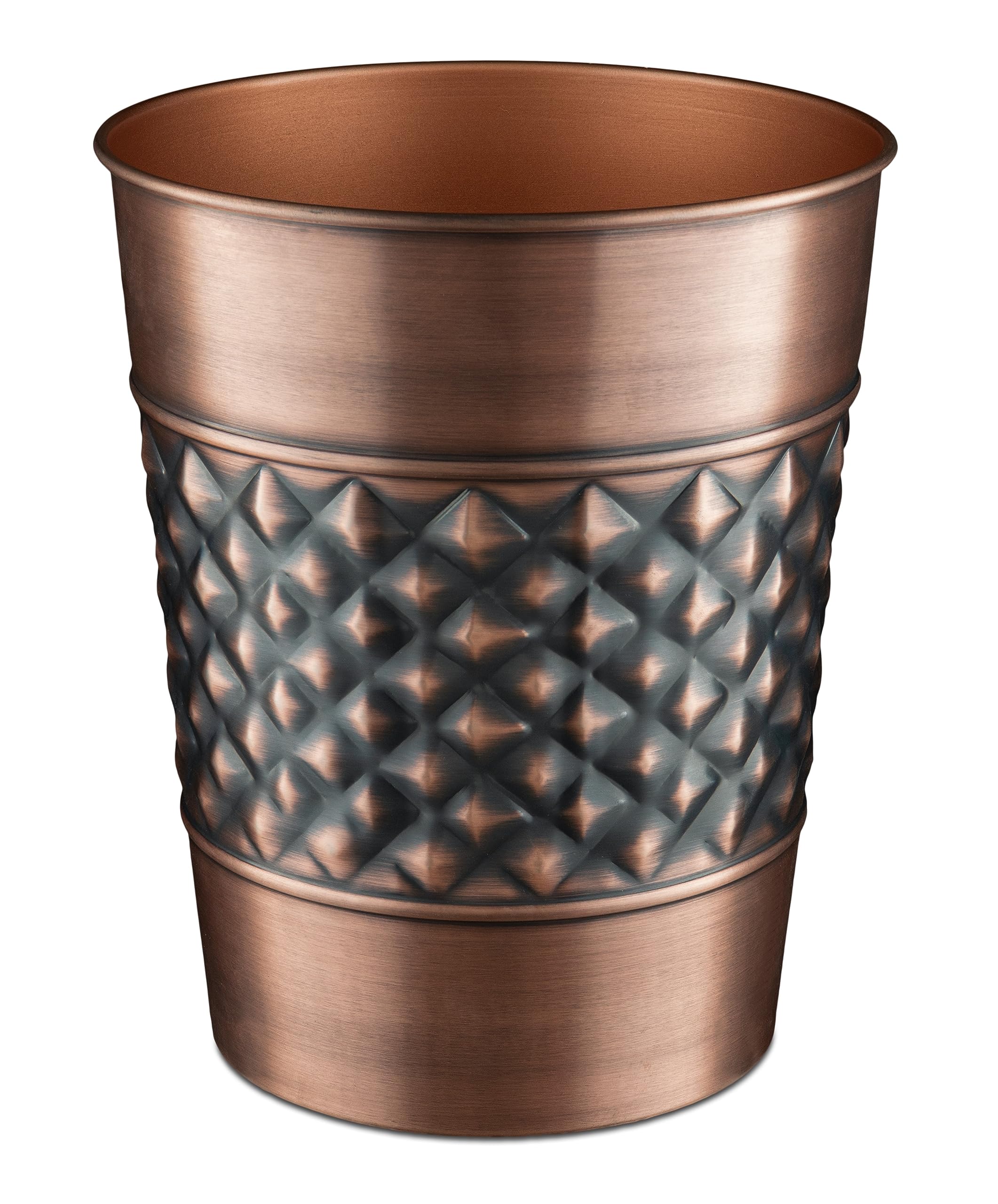 Monarch Abode 29628 Handcrafted, Geometric Embossed, Metal Wastebasket Trash Can For Home Office Bedroom, Decorative Wastebasket