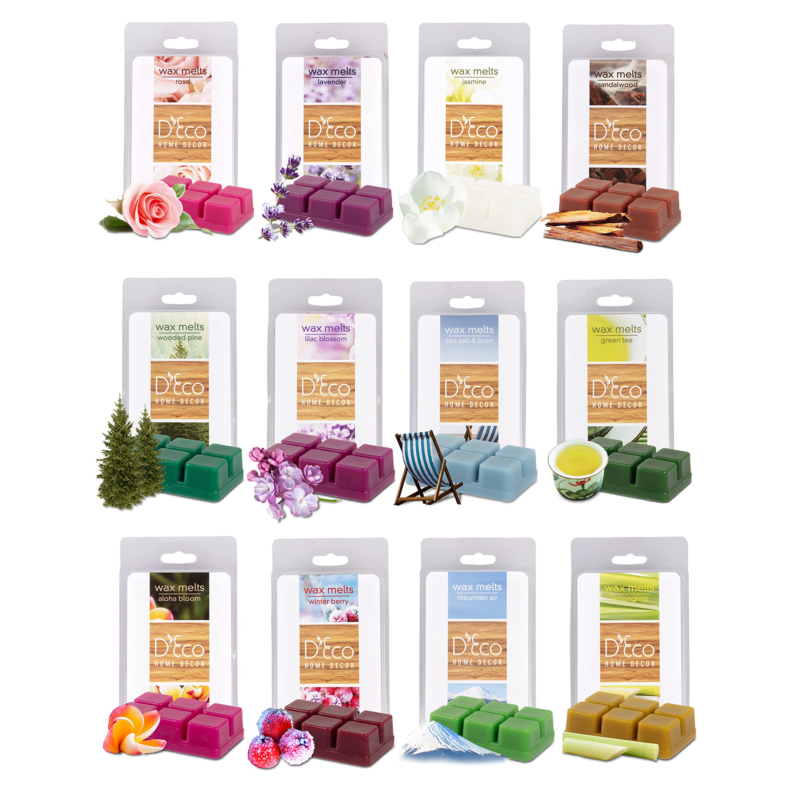 Spring & Summer Scented Wax Melts Variety Set-12 Assorted 6pc Cube Sets for Electric Candle Warmer (2.5oz ea) Rose, Lavender, Ja